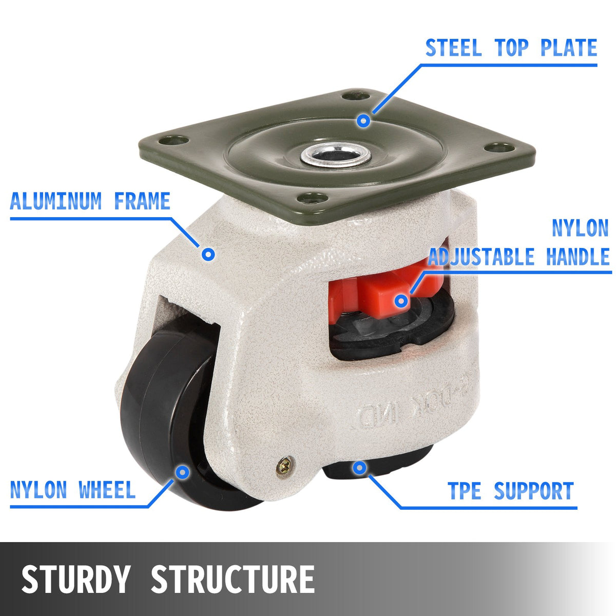 VEVOR 4 Pack Leveling Casters GD-60F Plate Mounted Footmaster Leveling Caster 551kg per Leveling Caster Wheels Nylon Wheel and NBR Pad(GD-60F)