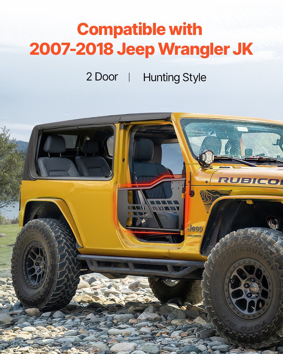 Jeep Tube Doors, 2-Door, Hunting Style Jeep Tubular Door with Heavy-Duty Hinges & OE Latch, Jeep Doors with Rubber Pads & Toughened Steel Tube, Fit for 2007-2018 Jeep Wrangler JK
