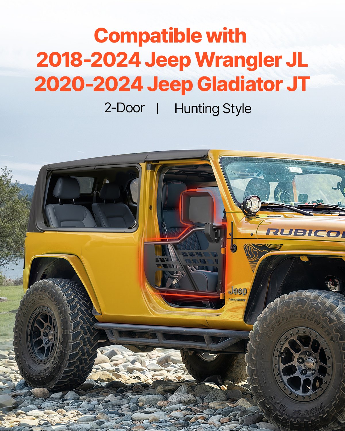 VEVOR Jeep Tube Doors, 2-Door, Hunting Style Jeep Tubular Door with Heavy-Duty Hinges & OE Latch, Jeep Doors with Rear View Mirrors, Fit for 2018-2024 Jeep Wrangler JL & 2020-2024 Jeep Gladiator JT