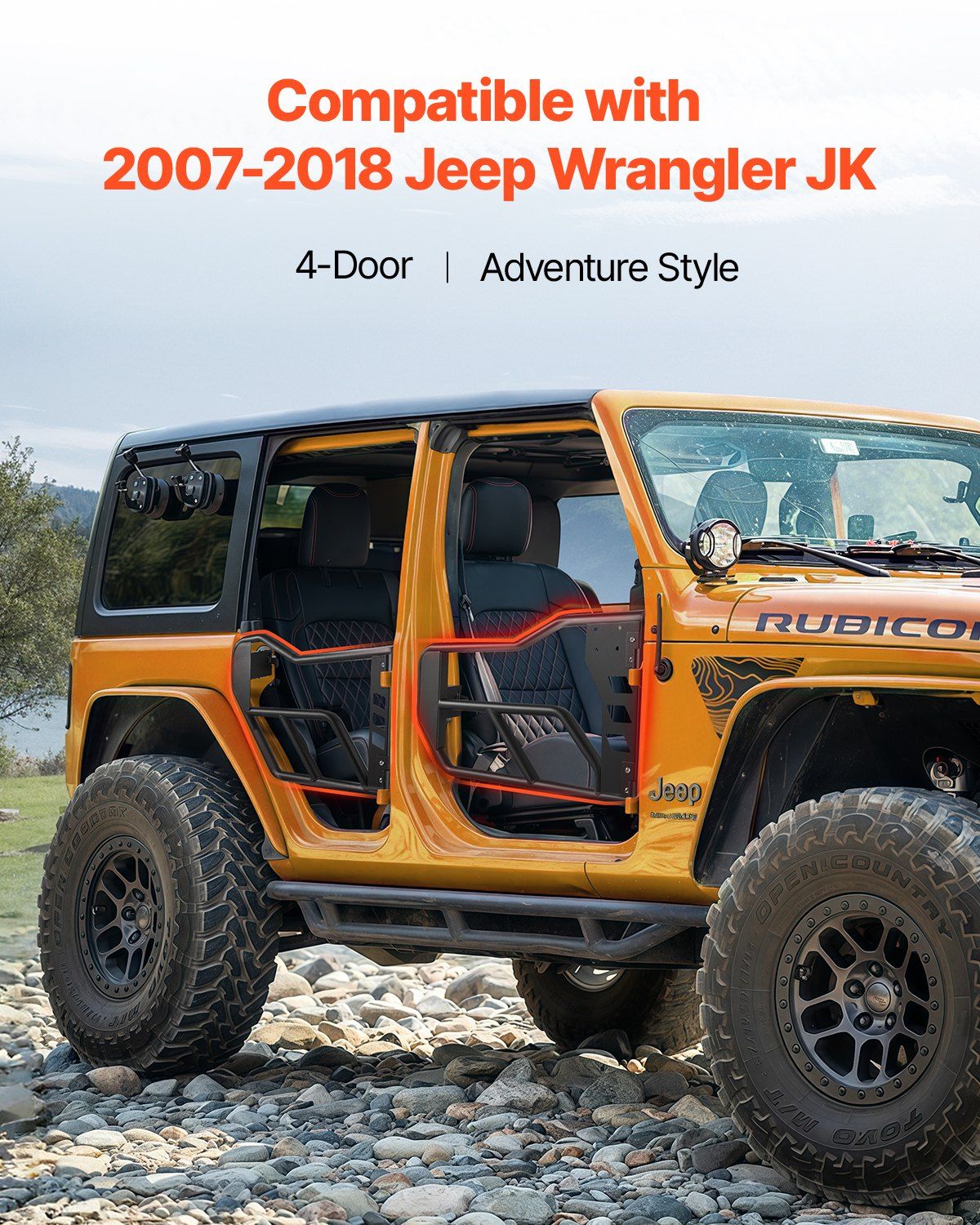 Jeep Tube Doors, 4-Door, Adventure Style Jeep Tubular Door with Heavy-Duty Hinges & OE Latch, Jeep Doors with Rubber Pads & Toughened Steel Tube, Fit for 2007-2018 Jeep Wrangler JK