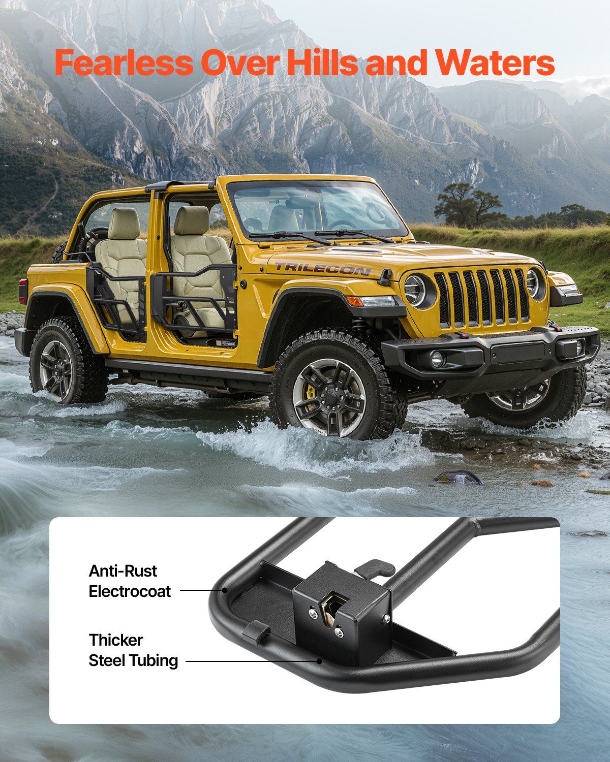 Jeep Tube Doors, 4-Door, Adventure Style Jeep Tubular Door with Heavy-Duty Hinges & OE Latch, Jeep Doors with Rubber Pads & Toughened Steel Tube, Fit for 2007-2018 Jeep Wrangler JK