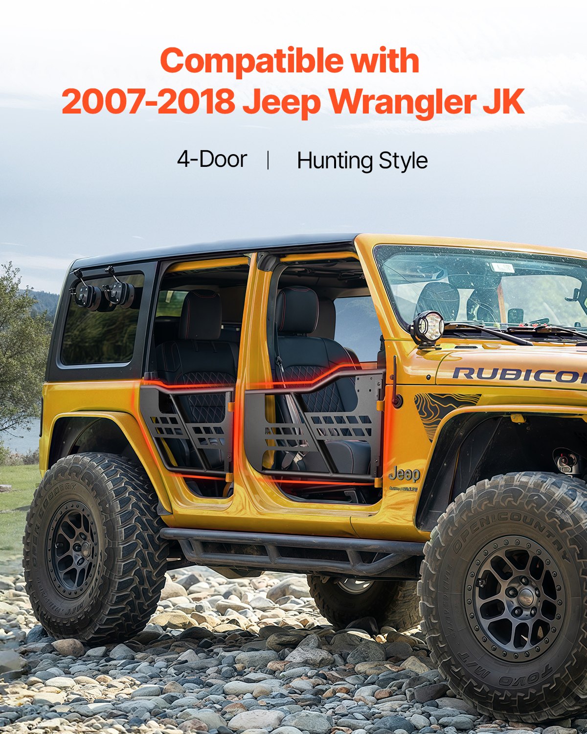 VEVOR Jeep Tube Doors, 4-Door, Hunting Style Jeep Tubular Door with Heavy-Duty Hinges & OE Latch, Jeep Doors with Rubber Pads & Toughened Steel Tube, Fit for 2007-2018 Jeep Wrangler JK