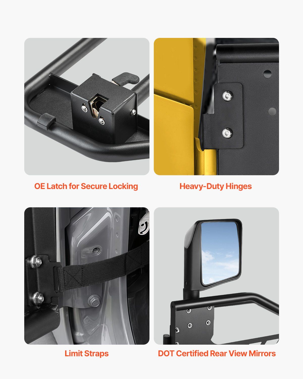 Jeep Tube Doors, 4-Door, Hunting Style Jeep Tubular Door with DOT Certified Rear View Mirrors, Jeep Doors with Rear Mirrors for 2018-2024 Jeep Wrangler JL & 2020-2024 Jeep Gladiator JT