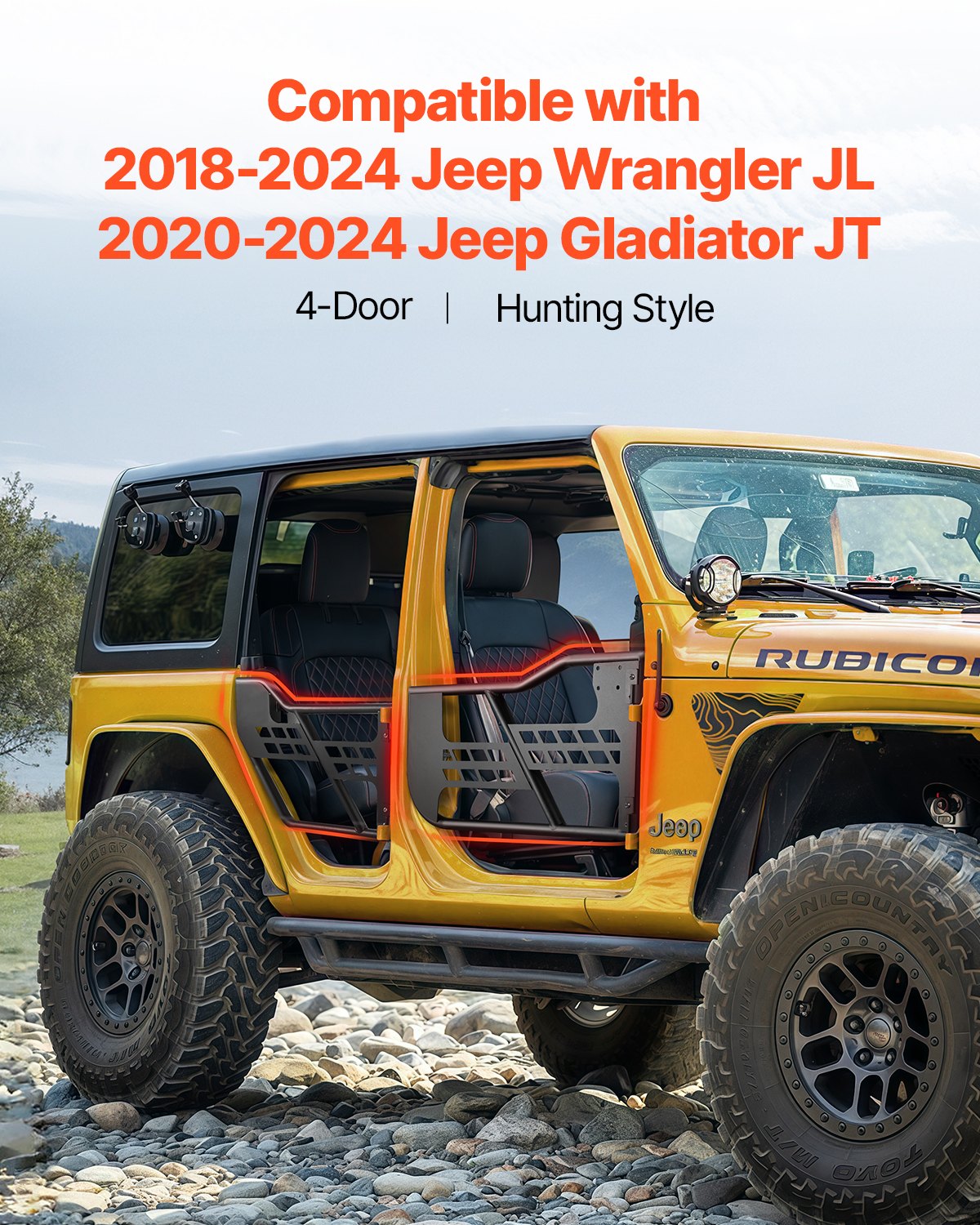 VEVOR Jeep Tube Doors, 4-Door, Hunting Style Jeep Tubular Door with Heavy-Duty Hinges & OE Latch, Jeep Doors with Rubber Pads, Fit for 2018-2024 Jeep Wrangler JL & 2020-2024 Jeep Gladiator JT