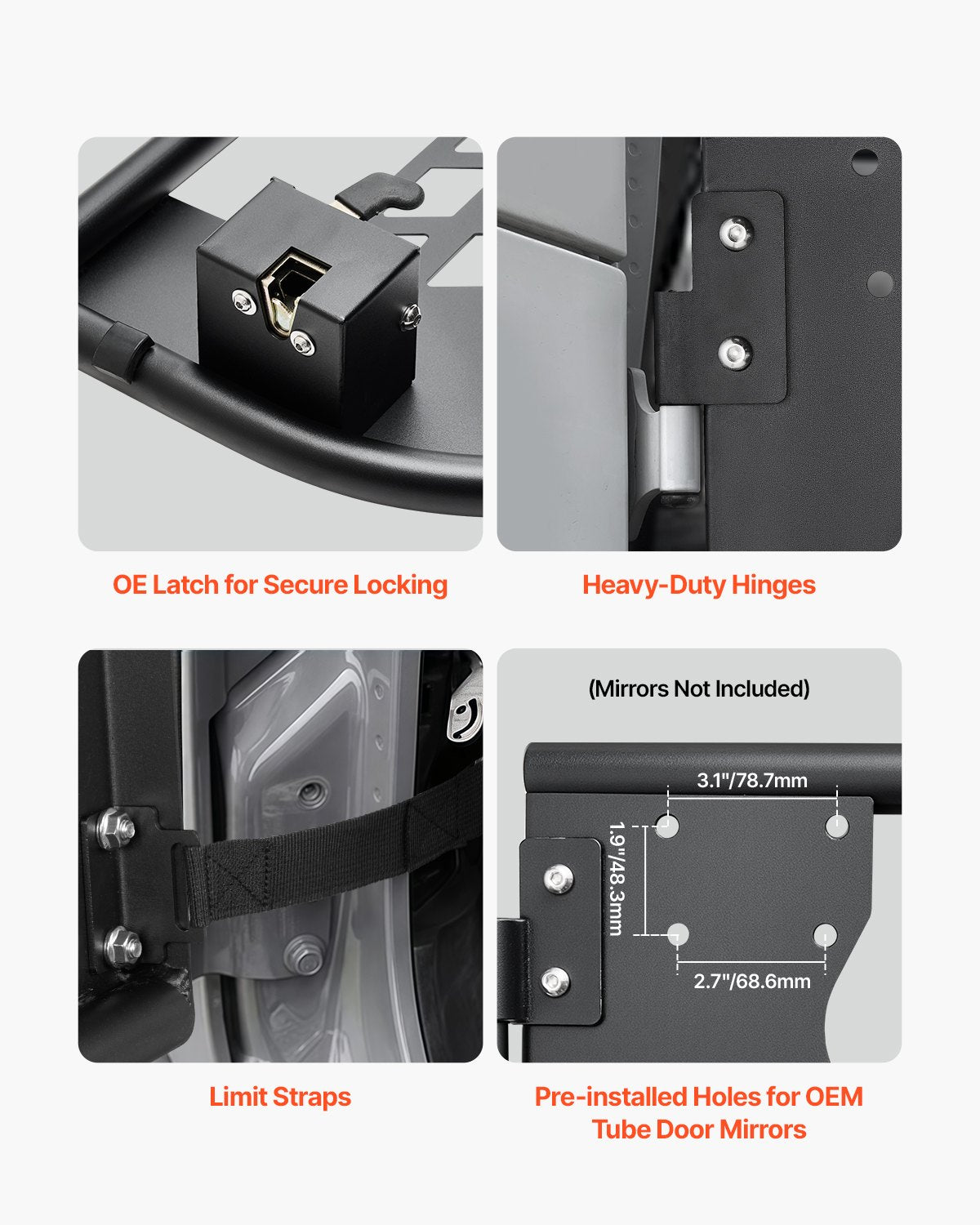 VEVOR Jeep Tube Doors, 4-Door, Hunting Style Jeep Tubular Door with Heavy-Duty Hinges & OE Latch, Jeep Doors with Rubber Pads, Fit for 2018-2024 Jeep Wrangler JL & 2020-2024 Jeep Gladiator JT