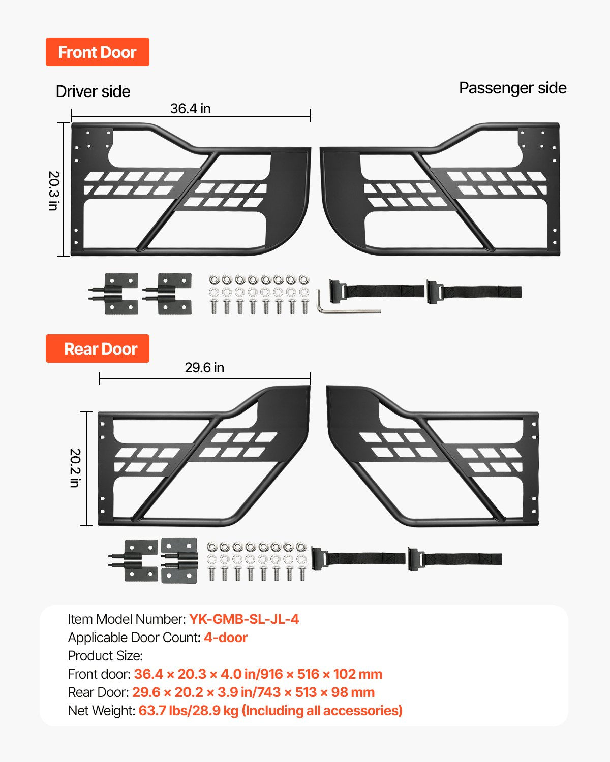 VEVOR Jeep Tube Doors, 4-Door, Hunting Style Jeep Tubular Door with Heavy-Duty Hinges & OE Latch, Jeep Doors with Rubber Pads, Fit for 2018-2024 Jeep Wrangler JL & 2020-2024 Jeep Gladiator JT