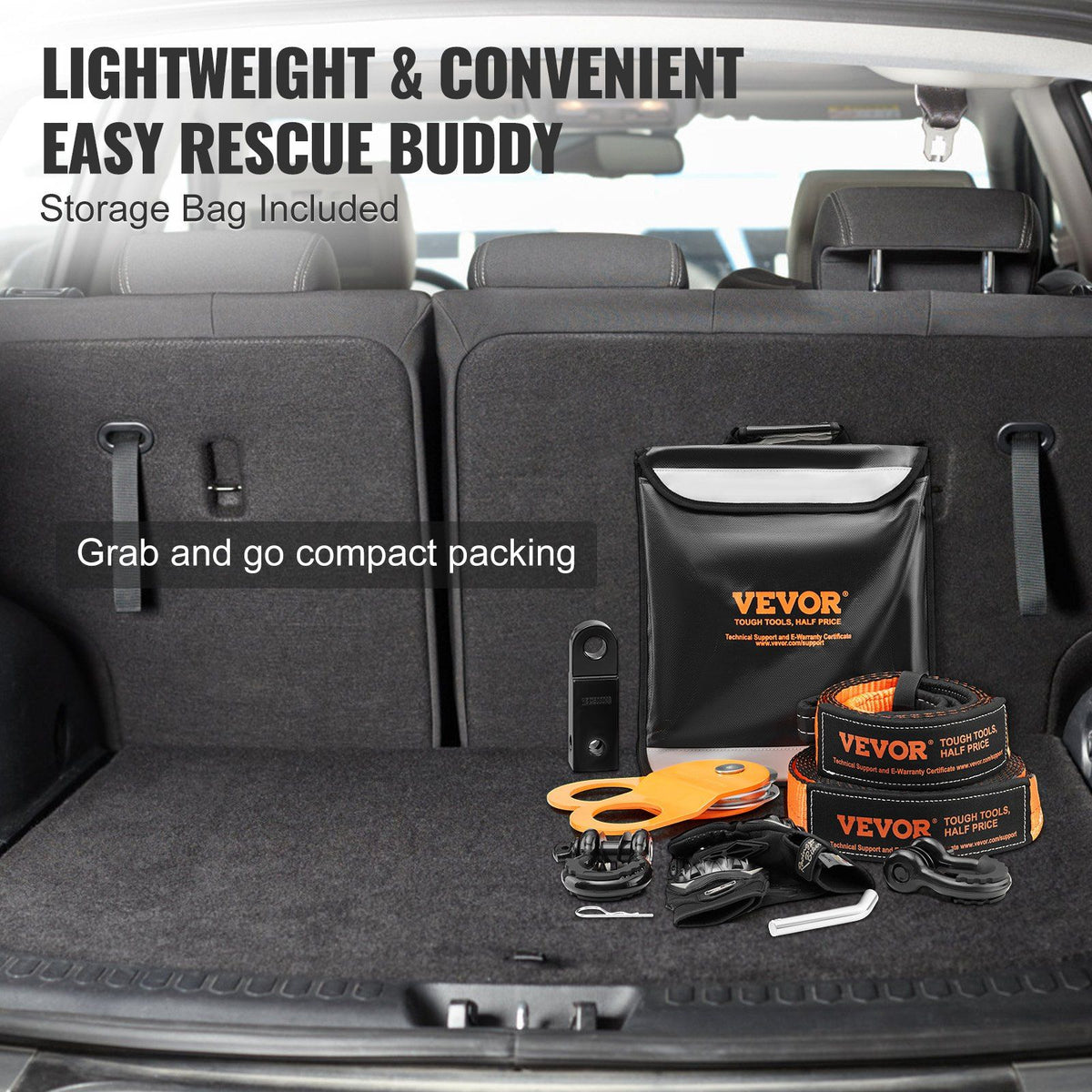 Off-Road Recovery Kit, 7.6 x 914.4 cm, Heavy Duty Winch Recovery Kit with 13608 kg Tow Straps, 20T D-Ring Shackles, Shackle Receiver, Snatch Block Pulley, Gloves, Storage Bag for ATV Jeep Truck