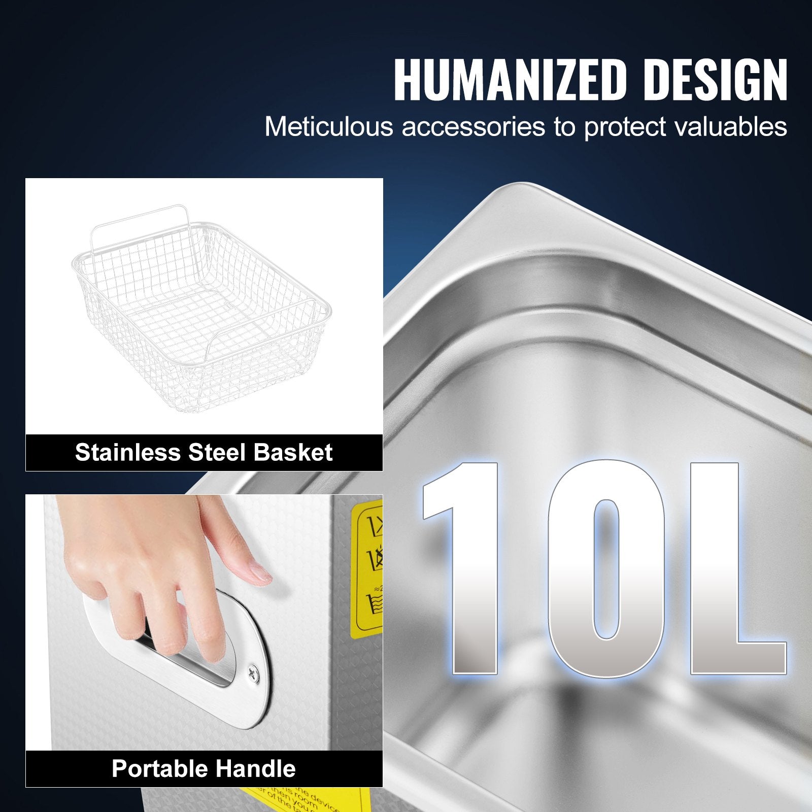 VEVOR Ultrasonic Cleaner 10L Jewelry Cleaning with Digital Timer Ultrasonic Cleaning Machine for Jewellery Rings Watches Eyeglasses Dentures Coins Metal Parts Commercial and Home Use Silver