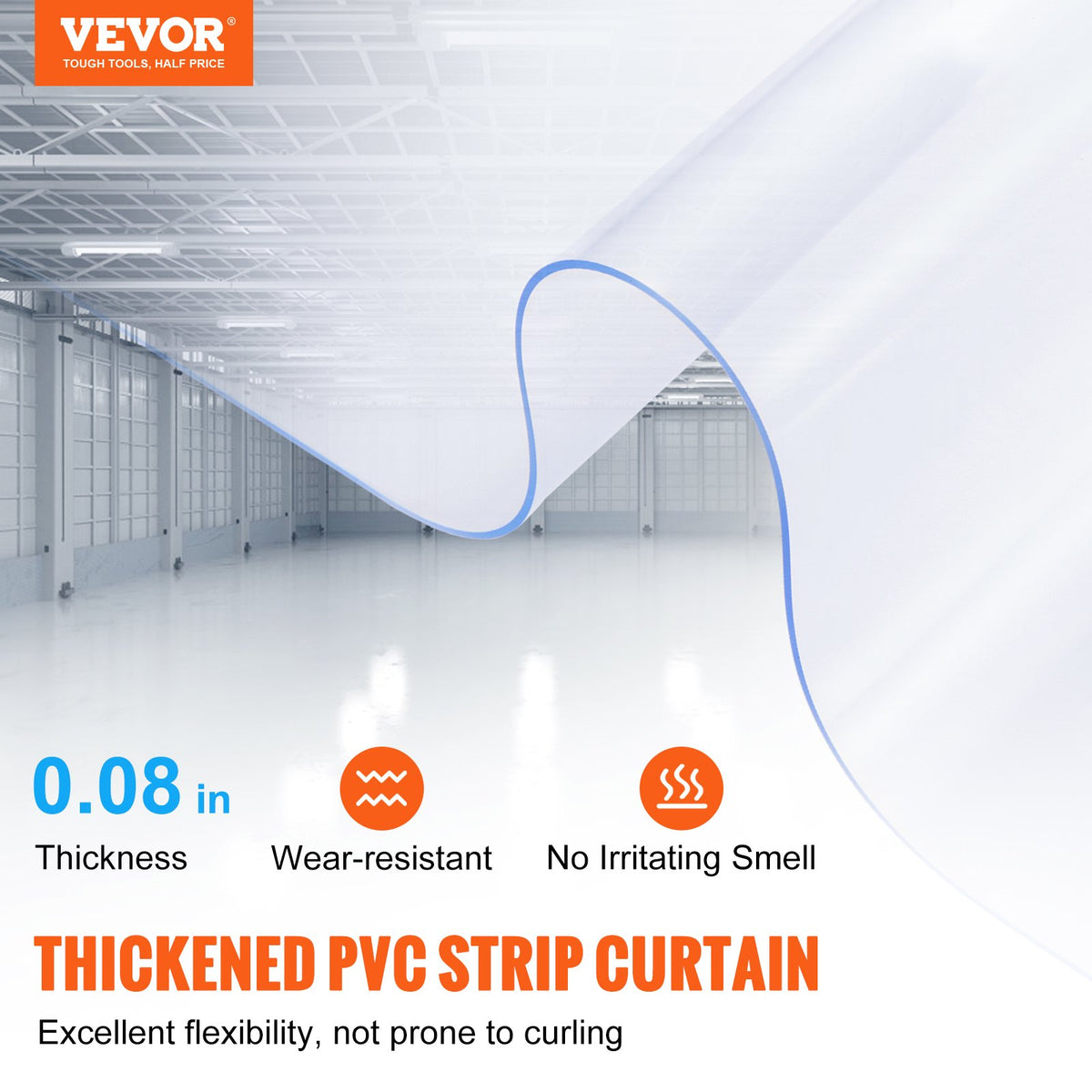 VEVOR Strip Curtain, 5000 cm Length x 20 cm Width x 2 mm Thickness, Clear PVC Smooth Curtain Strip Door Bulk Roll, Plastic Door Strips for Doorways of Supermarket, Garage, Warehouse, Barn, Pet House