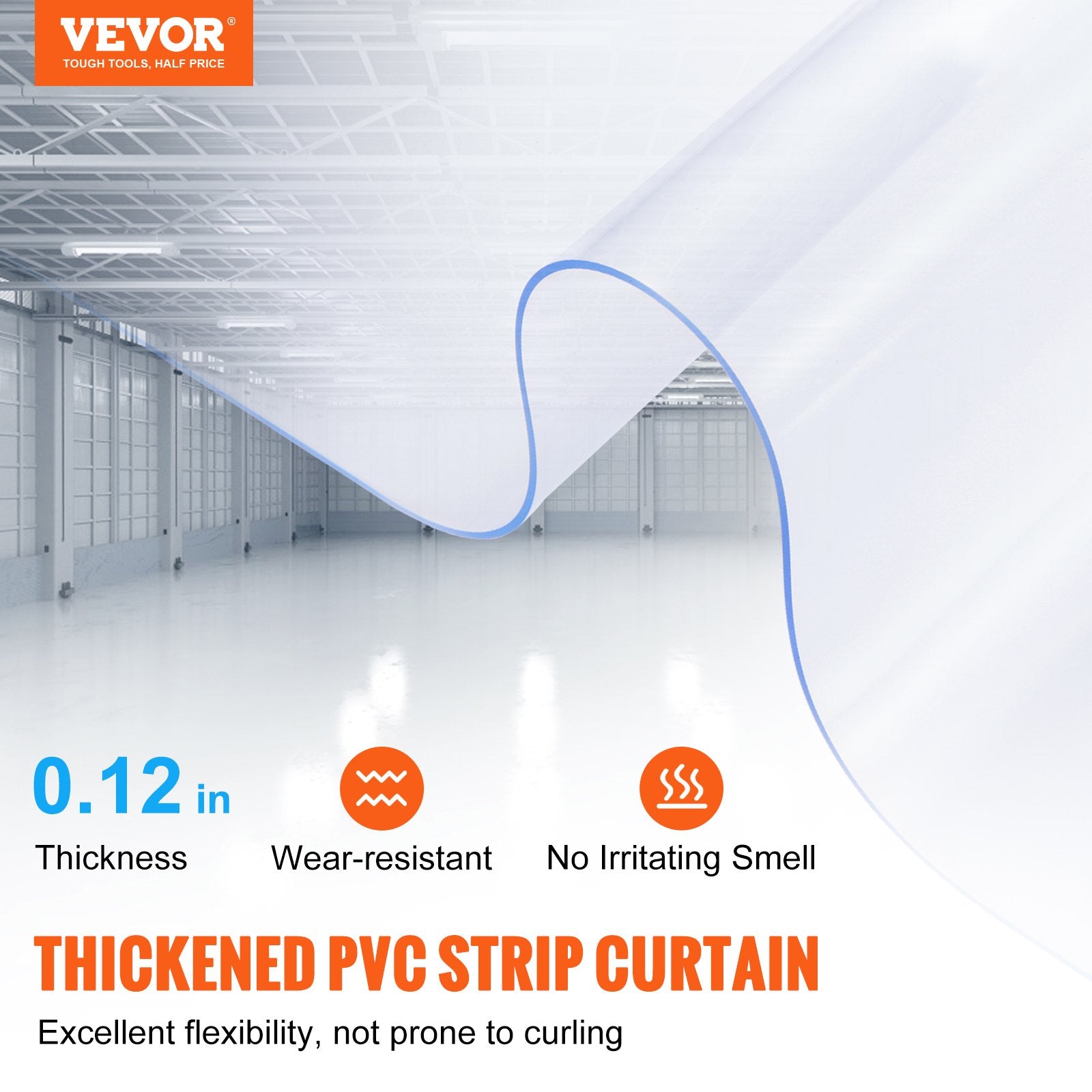 VEVOR Strip Curtain, 2500 cm L x 30.5 cm W x 3 mm Thickness, Clear PVC Smooth Curtain Strip Door Bulk Roll, Plastic Door Strips for Doorways of Supermarket, Garage, Warehouse, Barn, Pet Animal House