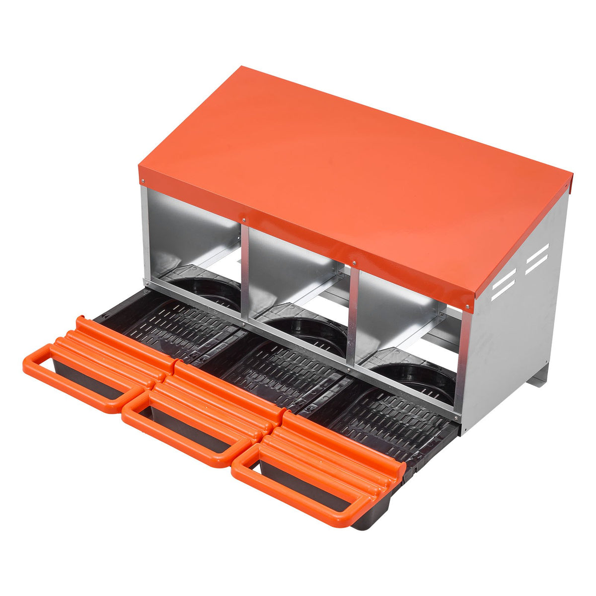 VEVOR Chicken Nest Box, 3-Compartment, 15 to 30 in Stable &amp; Corrosion-Resistant Metal Nesting Boxes with Inclined Nesting Boxes, Bottom Holes &amp; Resting Platform, Fit for Different Chicken Breeds