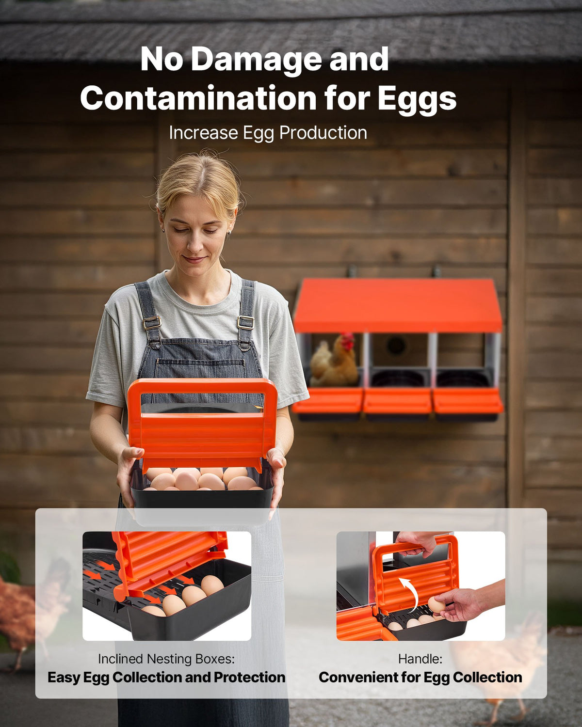 VEVOR Chicken Nest Box, 3-Compartment, 15 to 30 in Stable & Corrosion-Resistant Metal Nesting Boxes with Inclined Nesting Boxes, Bottom Holes & Resting Platform, Fit for Different Chicken Breeds