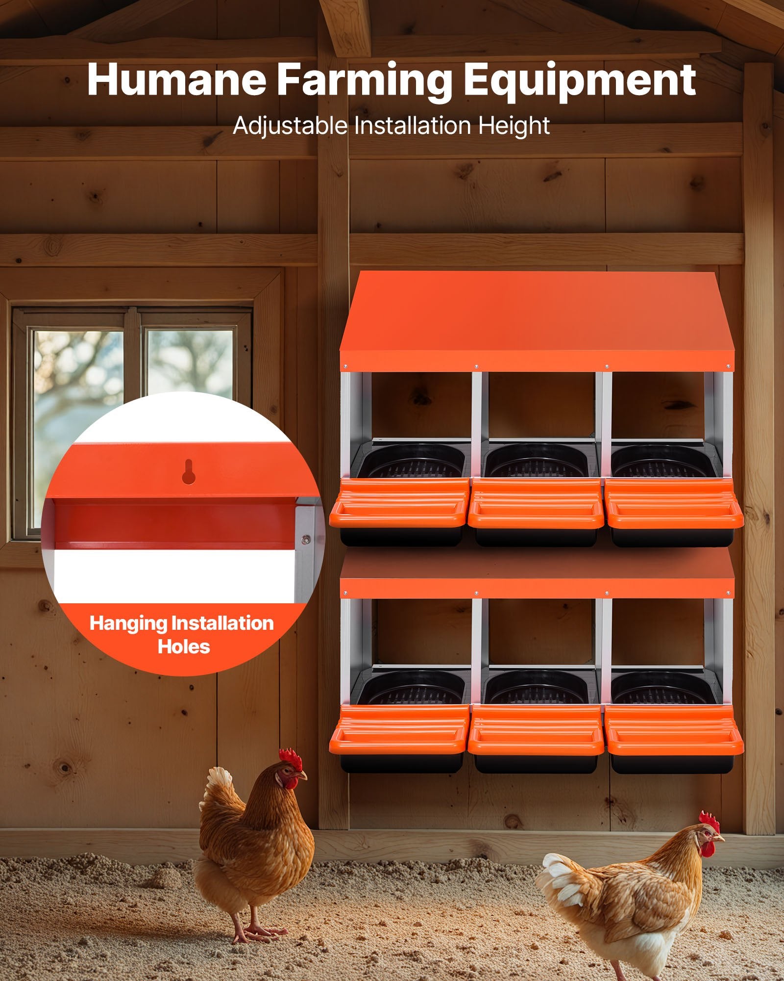 VEVOR Chicken Nest Box, 3-Compartment, 15 to 30 in Stable & Corrosion-Resistant Metal Nesting Boxes with Inclined Nesting Boxes, Bottom Holes & Resting Platform, Fit for Different Chicken Breeds