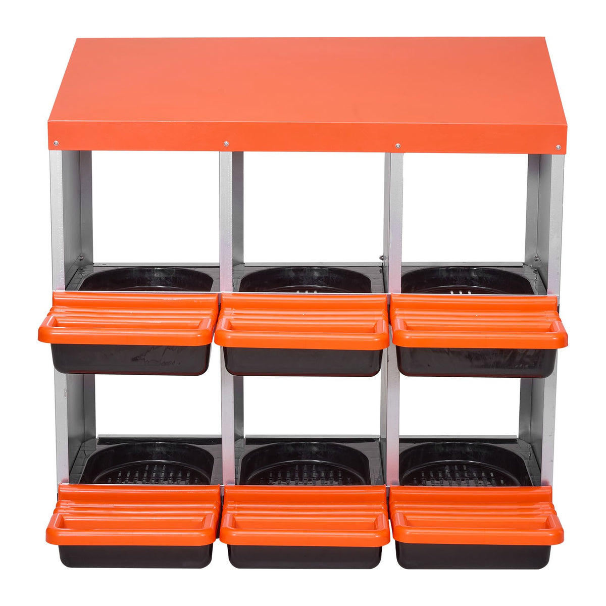 VEVOR 2 Tiers Chicken Nesting Boxes, 6 Compartments, Metal Egg Laying Boxes with Protective Collection Lids, Roll Out Nesting Box, Easy to Assemble, Ideal for Hens, Ducks, Chickens, and Other Poultry