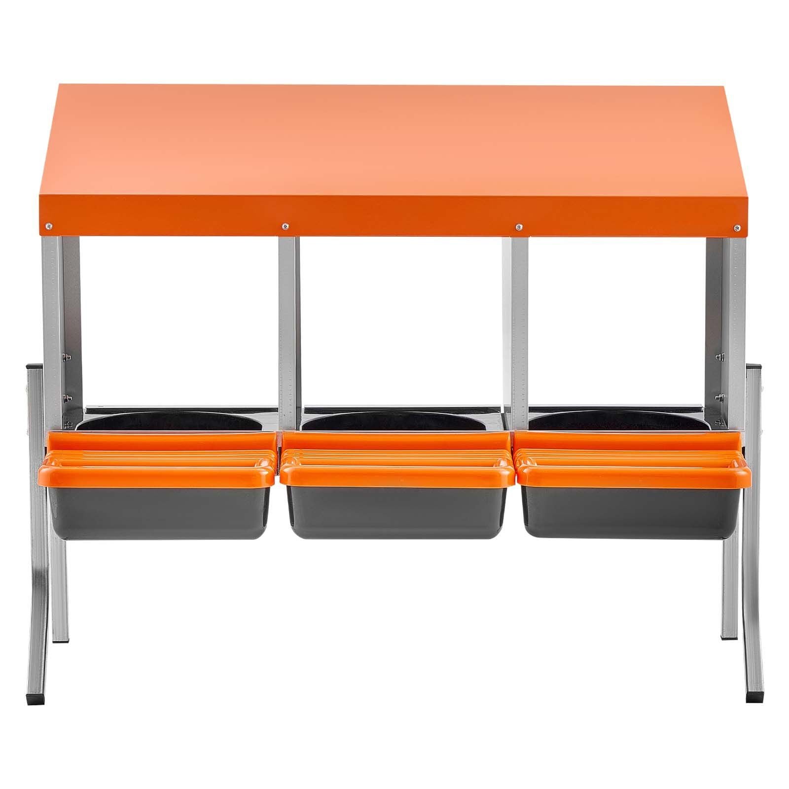 Chicken Nesting Boxes, 3 Compartments, with Support Legs, Easy Egg Collection, Galvanized Steel and High-Strength Plastic, Roll Away Nesting Boxes for Chickens and Hens Laying Eggs, Orange