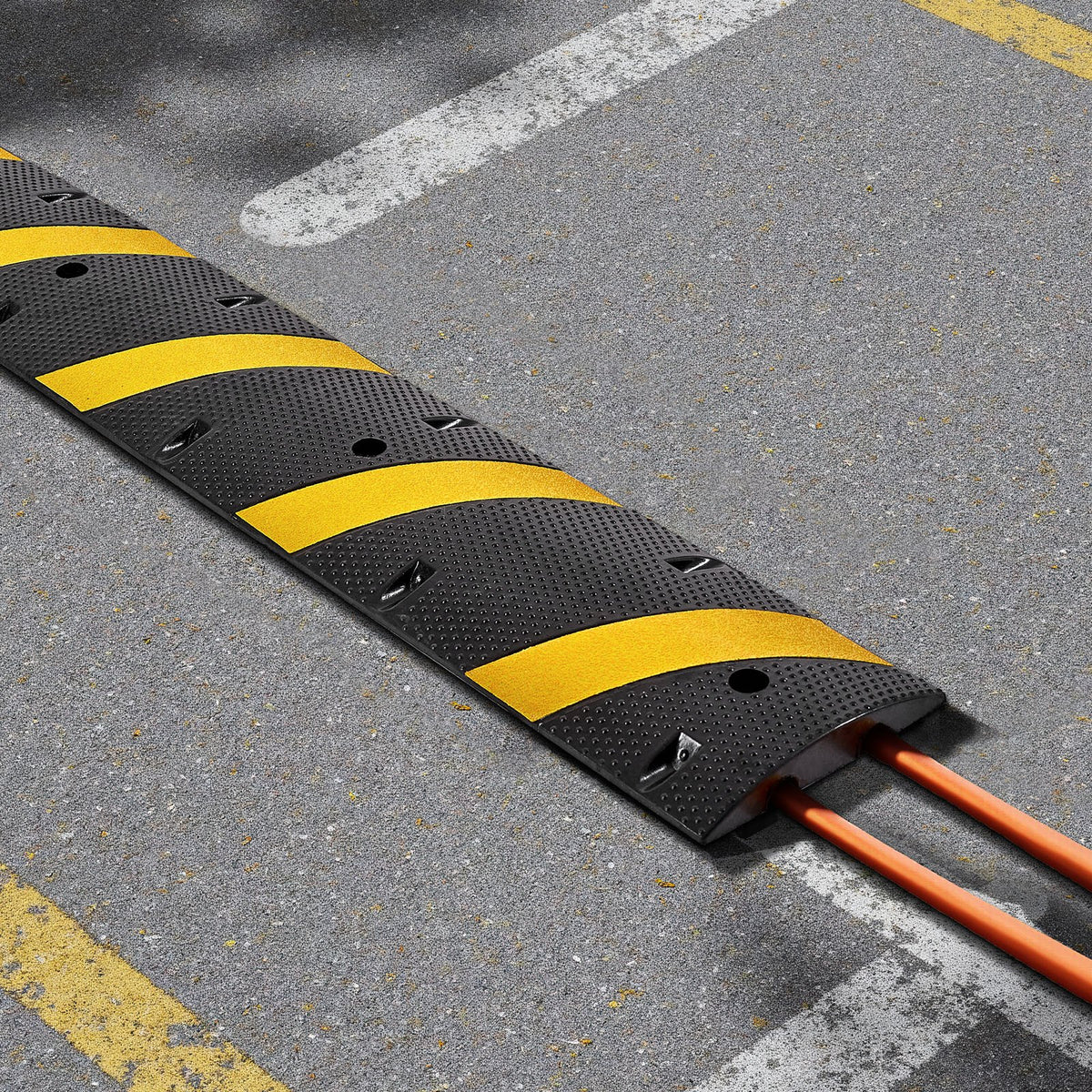 VEVOR 1830MM Rubber Speed Bump, 2 Pack, 2 Channel Heavy Duty Traffic Speed Hump, 9,979 kg/Axle Load Capacity, Cable Protector Ramp with Expansion Screws, for Asphalt Concrete Gravel Driveway Road