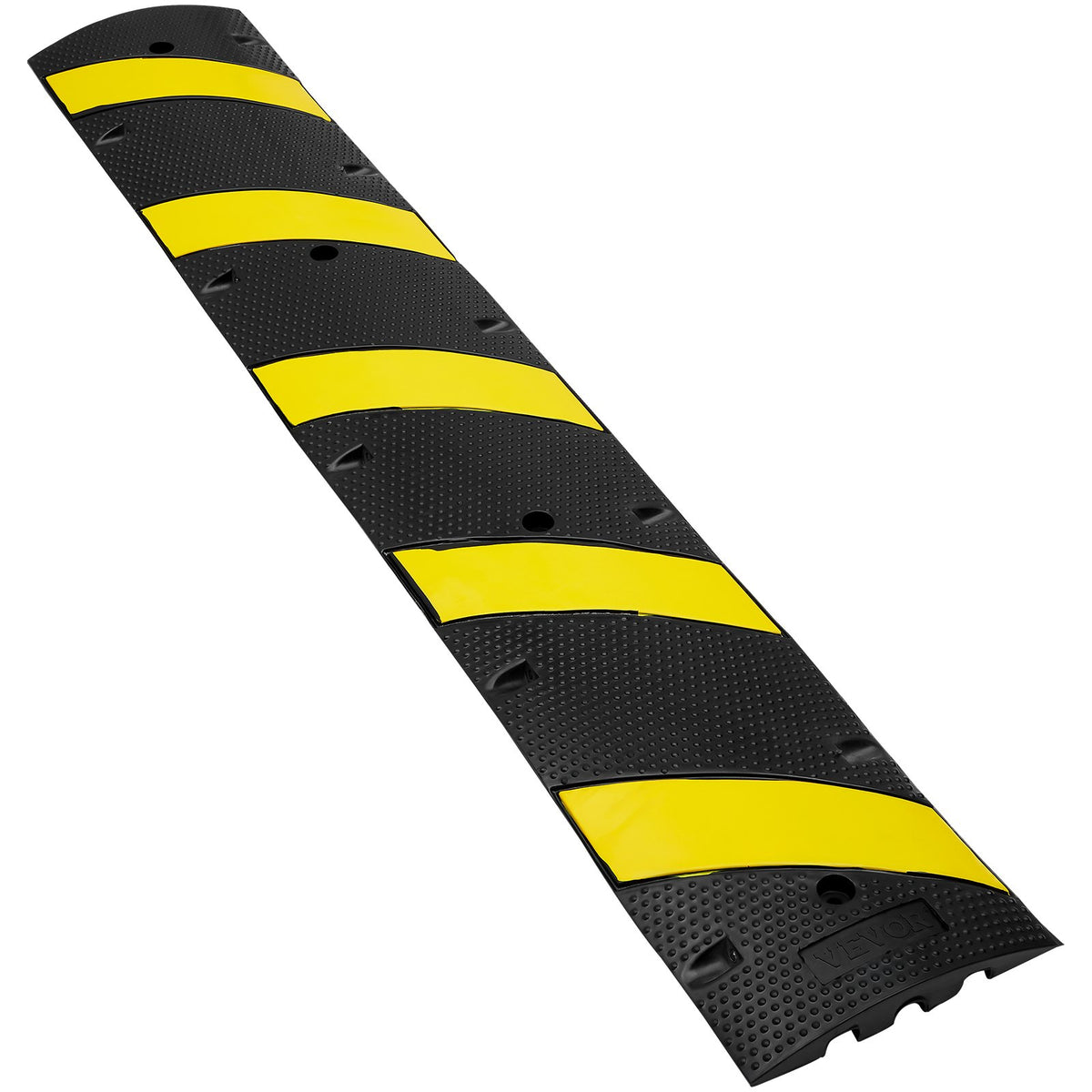 VEVOR 6 ft Rubber Speed Hump, 2 Channel, 10000 kg/axle Load Capacity Heavy Duty Traffic Speed Bump, with High Reflective Yellow Strip 4 Expansion Screws and 1 Drill, for Asphalt Concrete Gravel Roads