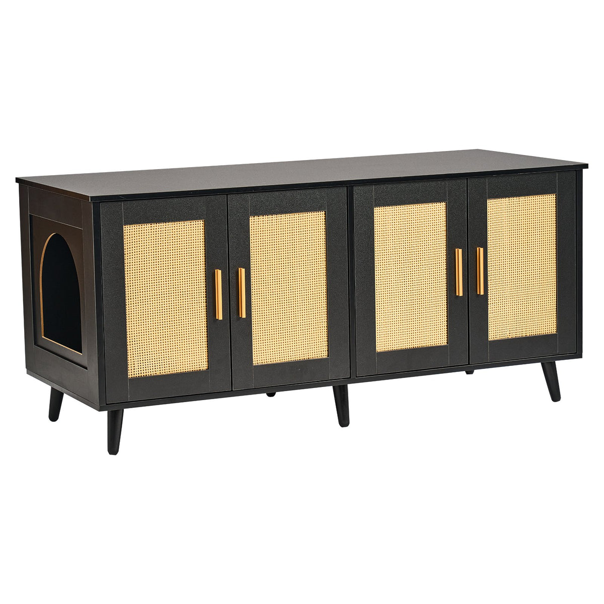 VEVOR Cat Litter Box Enclosure Wooden Litter Box Furniture Hidden 2 Rooms Black