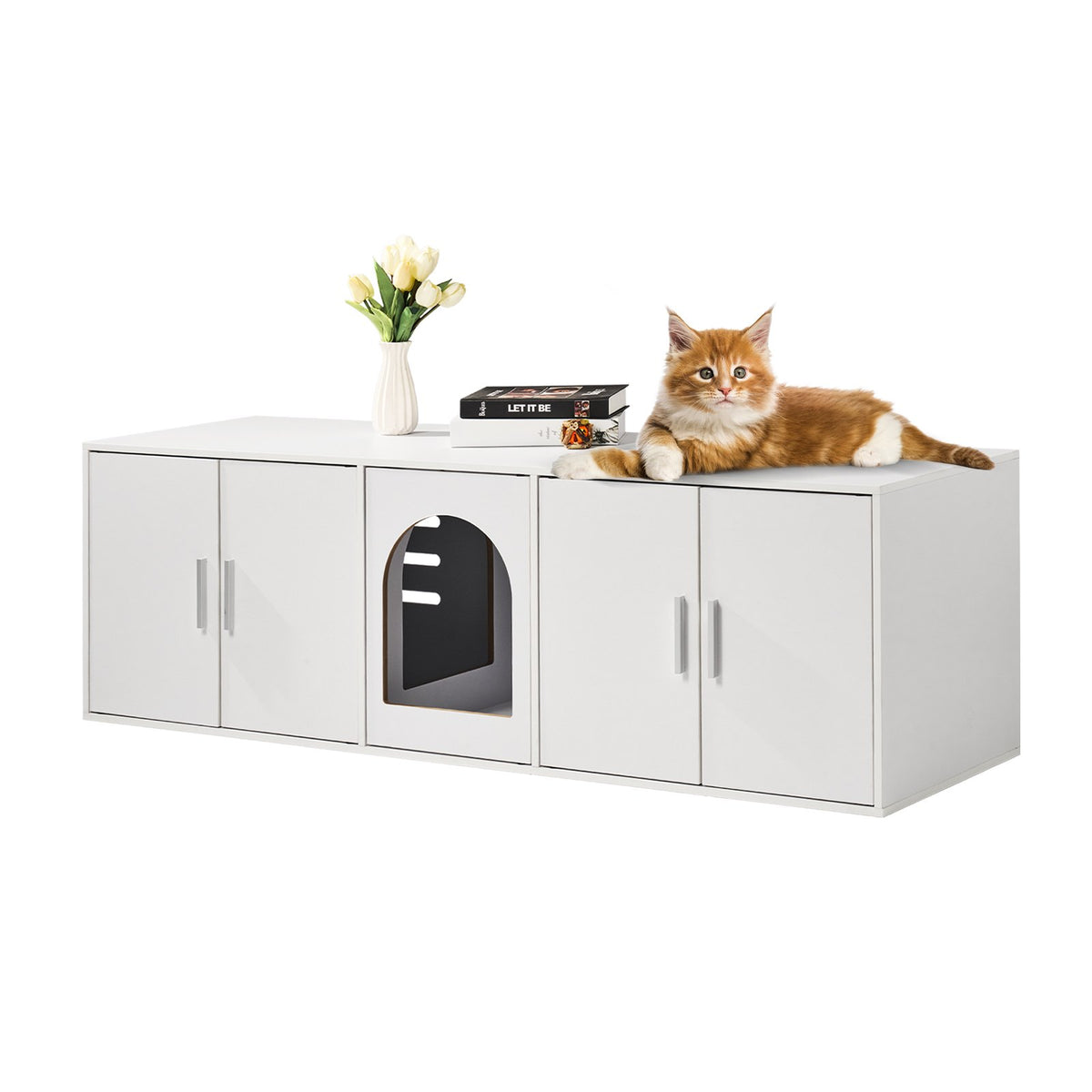 VEVOR Cat Litter Box Enclosure Wooden Litter Box Furniture Hidden 57.9&quot; White