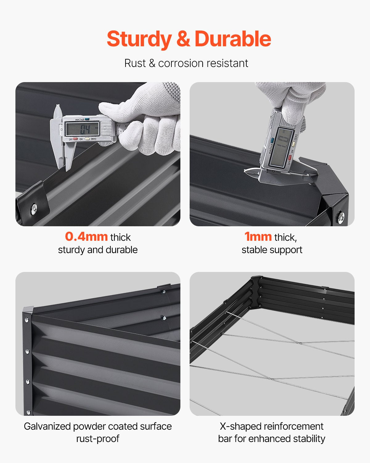 VEVOR Metal Raised Garden Bed, 8 x 4 x 1 ft Outdoor Galvanized Planter Box, with Open Bottom, Large Planter Raised Bed for Gardening Vegetables, Flowers, Herbs, and Succulent Plants, Dark Gray