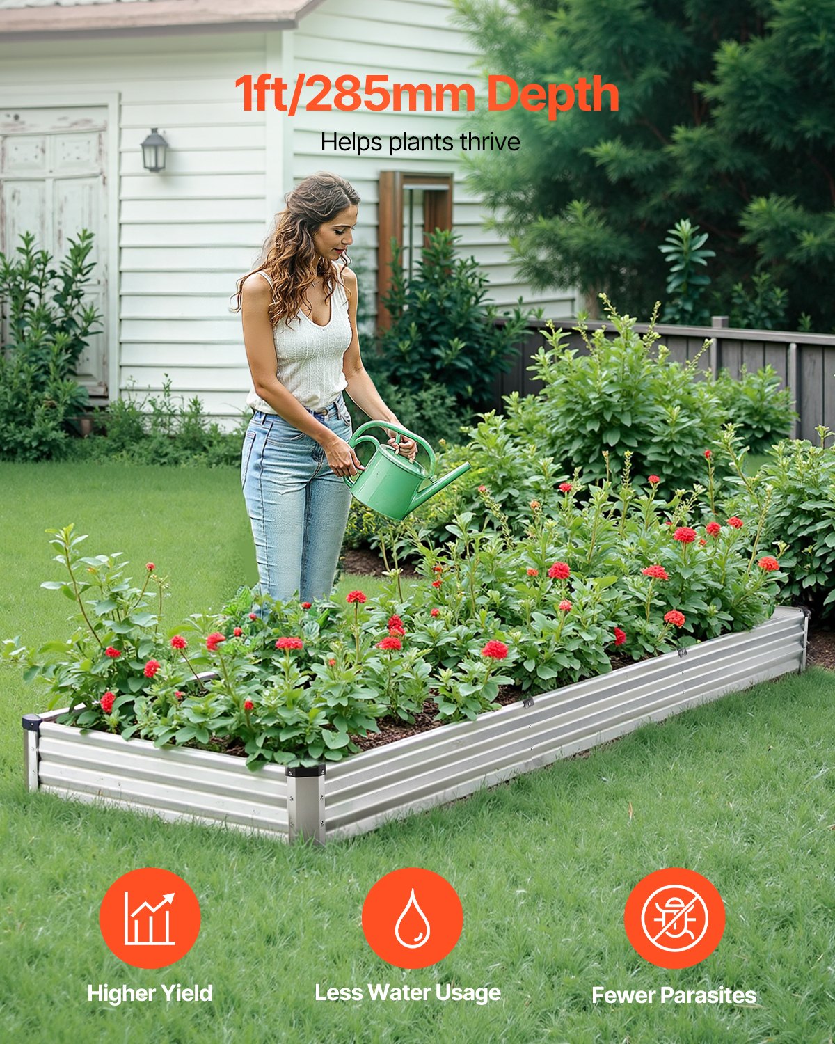 VEVOR Metal Raised Garden Bed, 12 x 4 x 1 ft Outdoor Galvanized Planter Box, with Open Bottom, Large Planter Raised Bed for Gardening Vegetables, Flowers, Herbs, and Succulent Plants, Silver