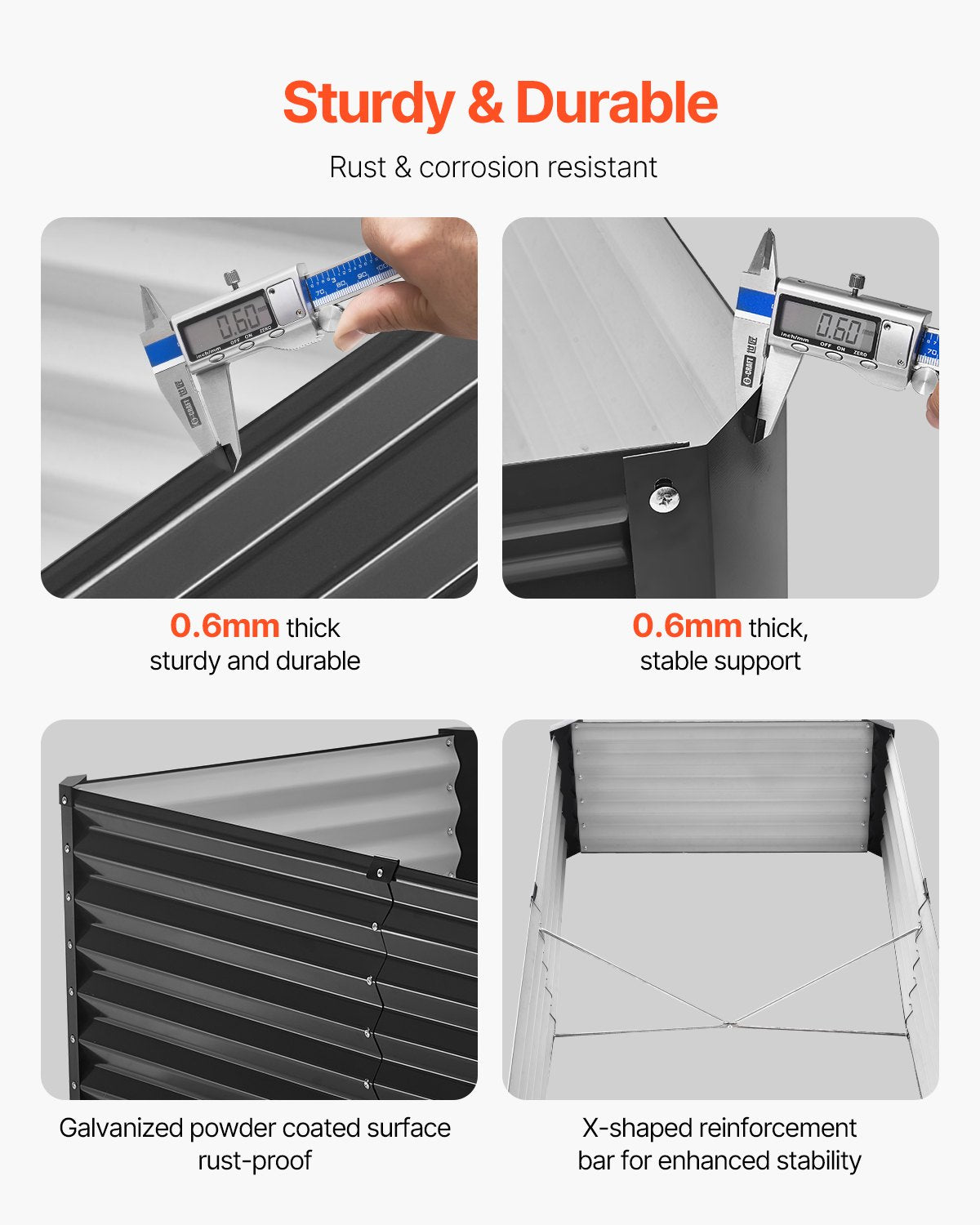 VEVOR Metal Raised Garden Bed, 6 x 3 x 1.5 ft Outdoor Galvanized Planter Box, with Open Bottom, Large Planter Raised Bed for Gardening Vegetables, Flowers, Herbs, and Succulent Plants, Dark Gray