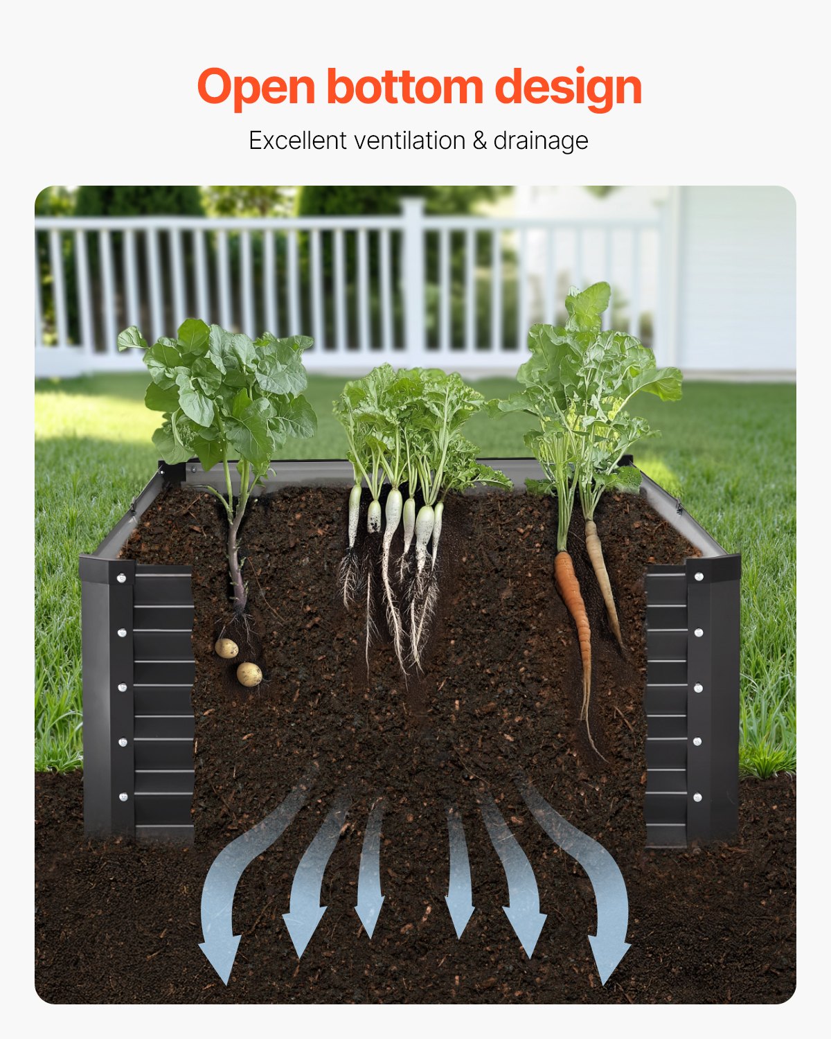 VEVOR Metal Raised Garden Bed, 6 x 3 x 1.5 ft Outdoor Galvanized Planter Box, with Open Bottom, Large Planter Raised Bed for Gardening Vegetables, Flowers, Herbs, and Succulent Plants, Dark Gray