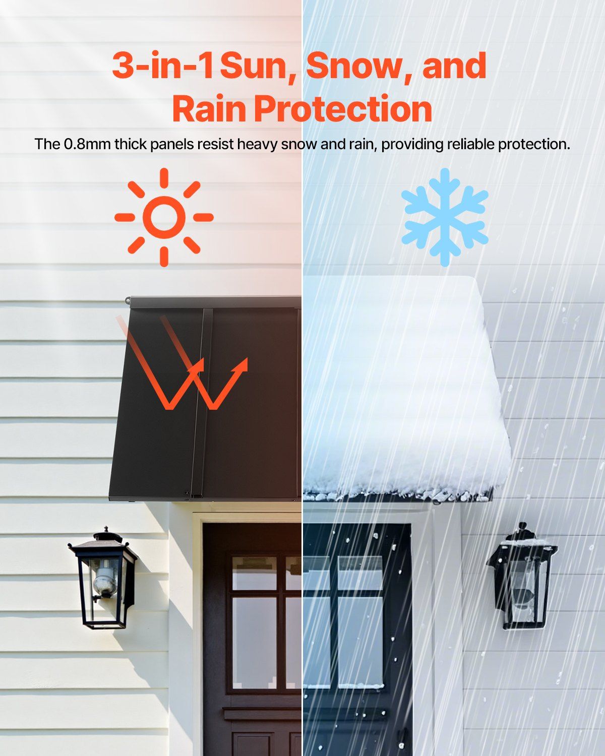 Fixed Metal Awning 1125 × 610 mm, Window Awning Door Canopy, Stable Triangle Steel Frame Awnings for Doors Exterior Rain, and Snow Sunlight Protection for Door Entrance, Windows, Porches, Balconies