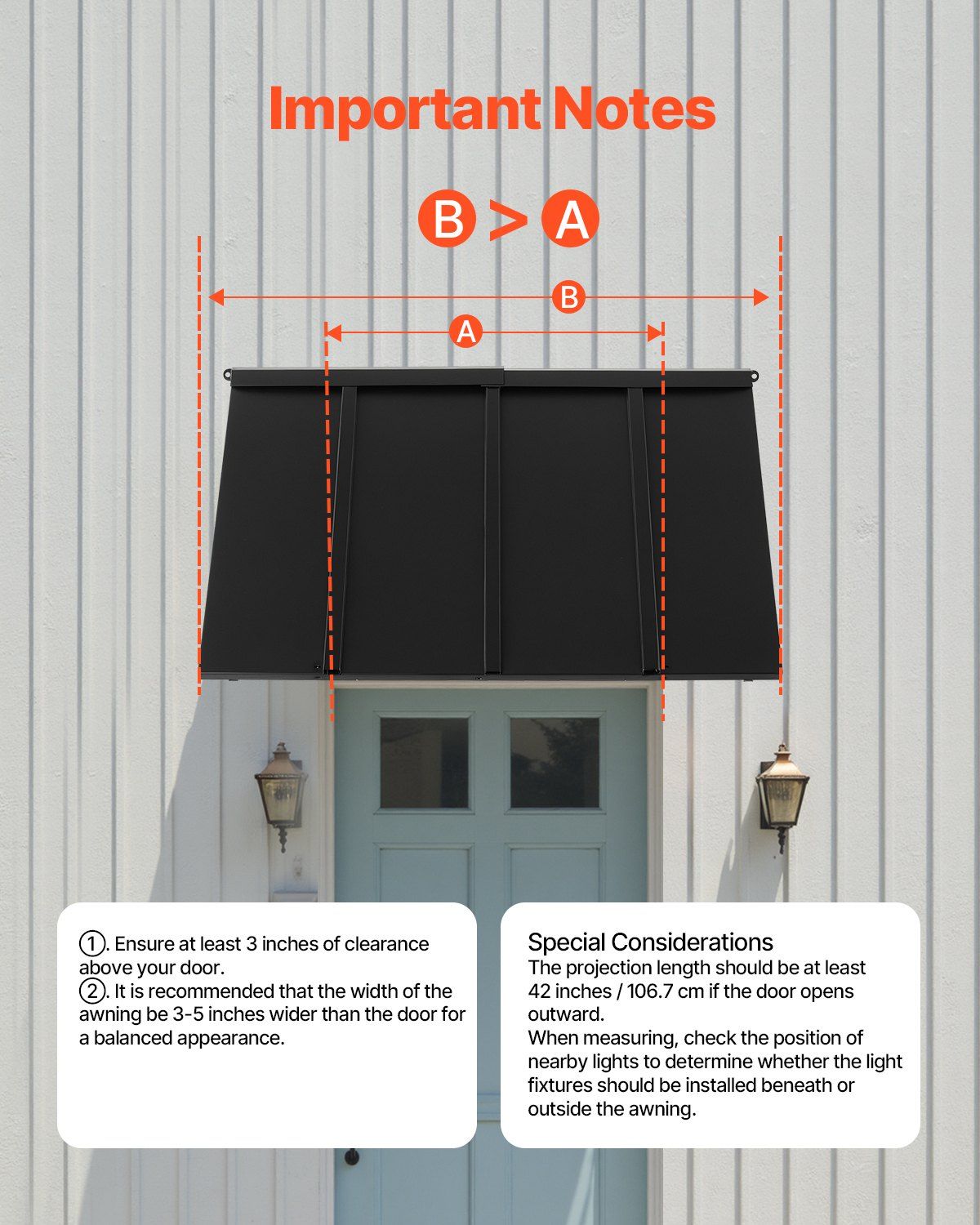 Fixed Metal Awning 1125 × 610 mm, Window Awning Door Canopy, Stable Triangle Steel Frame Awnings for Doors Exterior Rain, and Snow Sunlight Protection for Door Entrance, Windows, Porches, Balconies