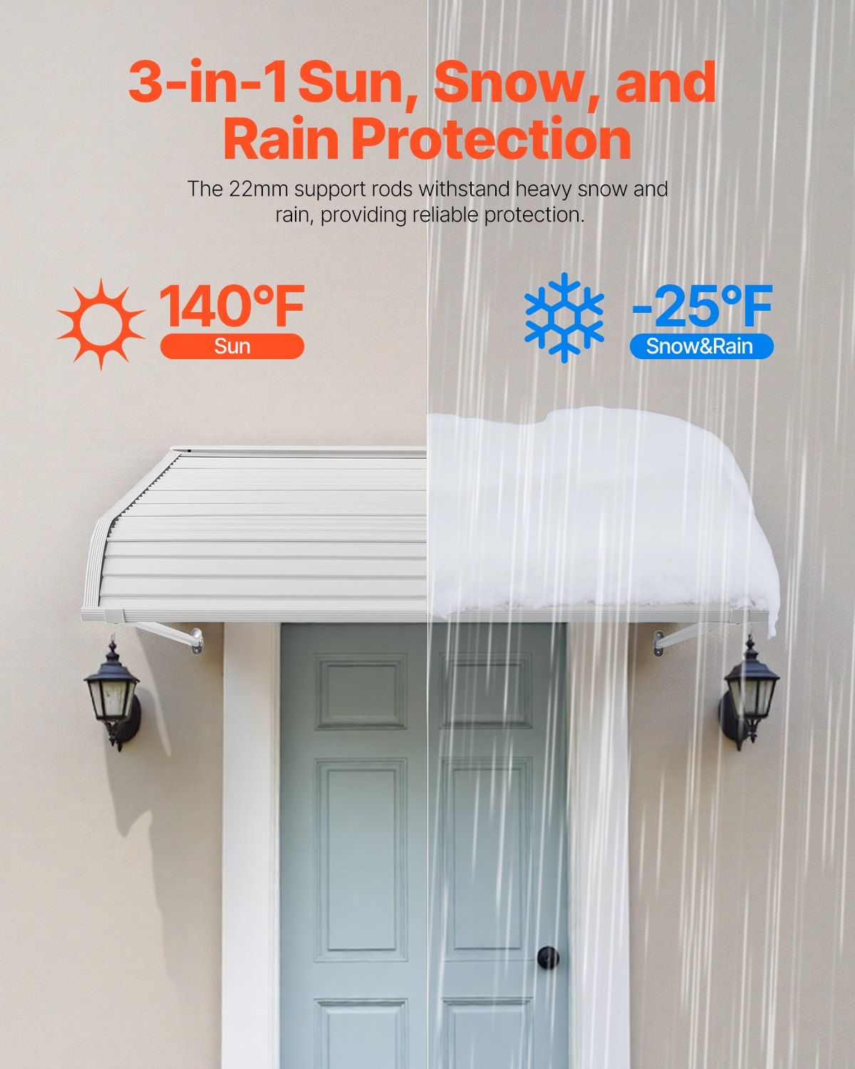 Aluminum Awning 1219 × 1066 mm, Durable Window Awning Door Canopy, Lightweight and Stable Aluminum Exterior Awnings Rain Snow Sunlight Protection for Door Entrance Windows Patio Porch
