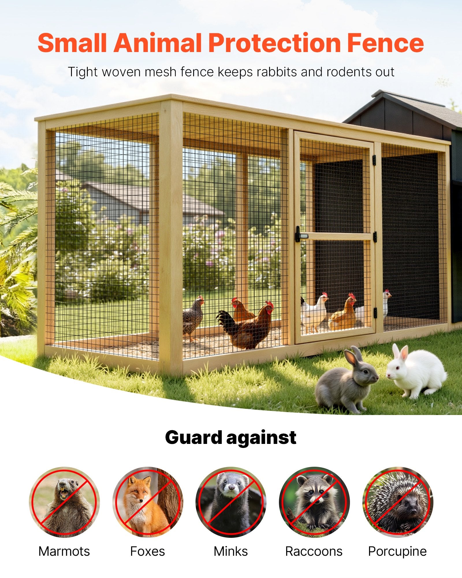 VEVOR Hardware Cloth 61cm x 7.62m, 2 x 3 in Mesh 16 Gauge Galvanized Wire Mesh Roll, Weather-Resistant Vinyl Coated Chicken Wire Fencing, Heavy Duty Welded Garden Plant Fencing for Rabbit Cage Snake