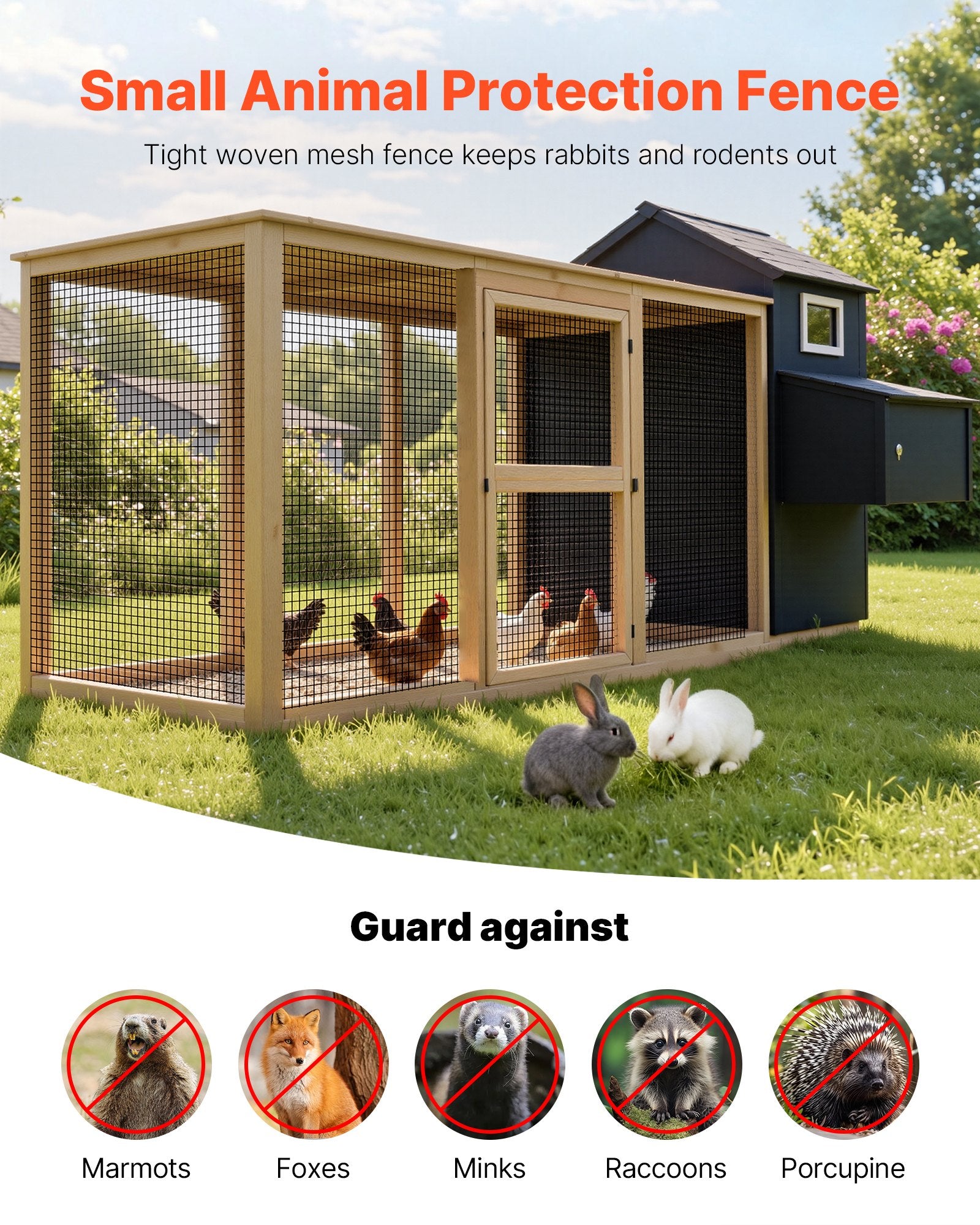VEVOR Hardware Cloth 61cm x 15.2m, 1/2 in 19 Gauge Galvanized Wire Mesh Roll, Weather-Resistant Vinyl Coated Chicken Wire Fencing, Heavy Duty Welded Garden Plant Fencing for Rabbit Cage Snake Fence