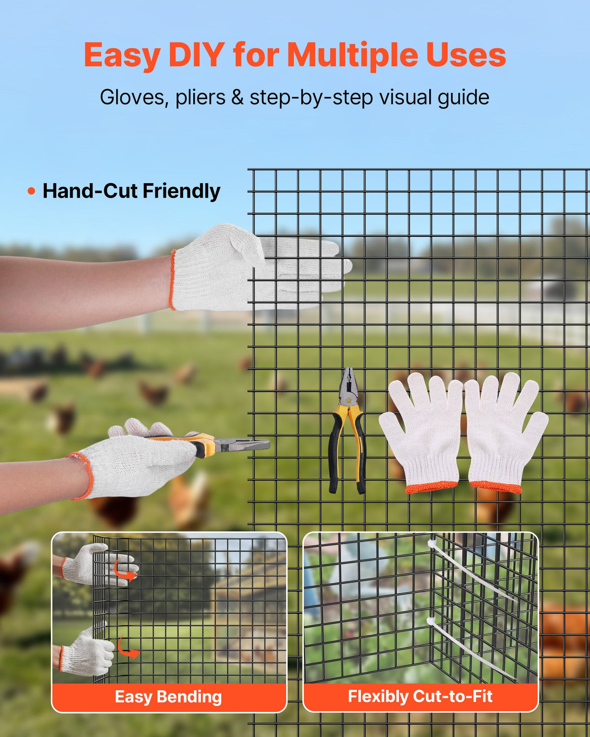 VEVOR Hardware Cloth 61cm x 15.2m, 1/2 in 19 Gauge Galvanized Wire Mesh Roll, Weather-Resistant Vinyl Coated Chicken Wire Fencing, Heavy Duty Welded Garden Plant Fencing for Rabbit Cage Snake Fence
