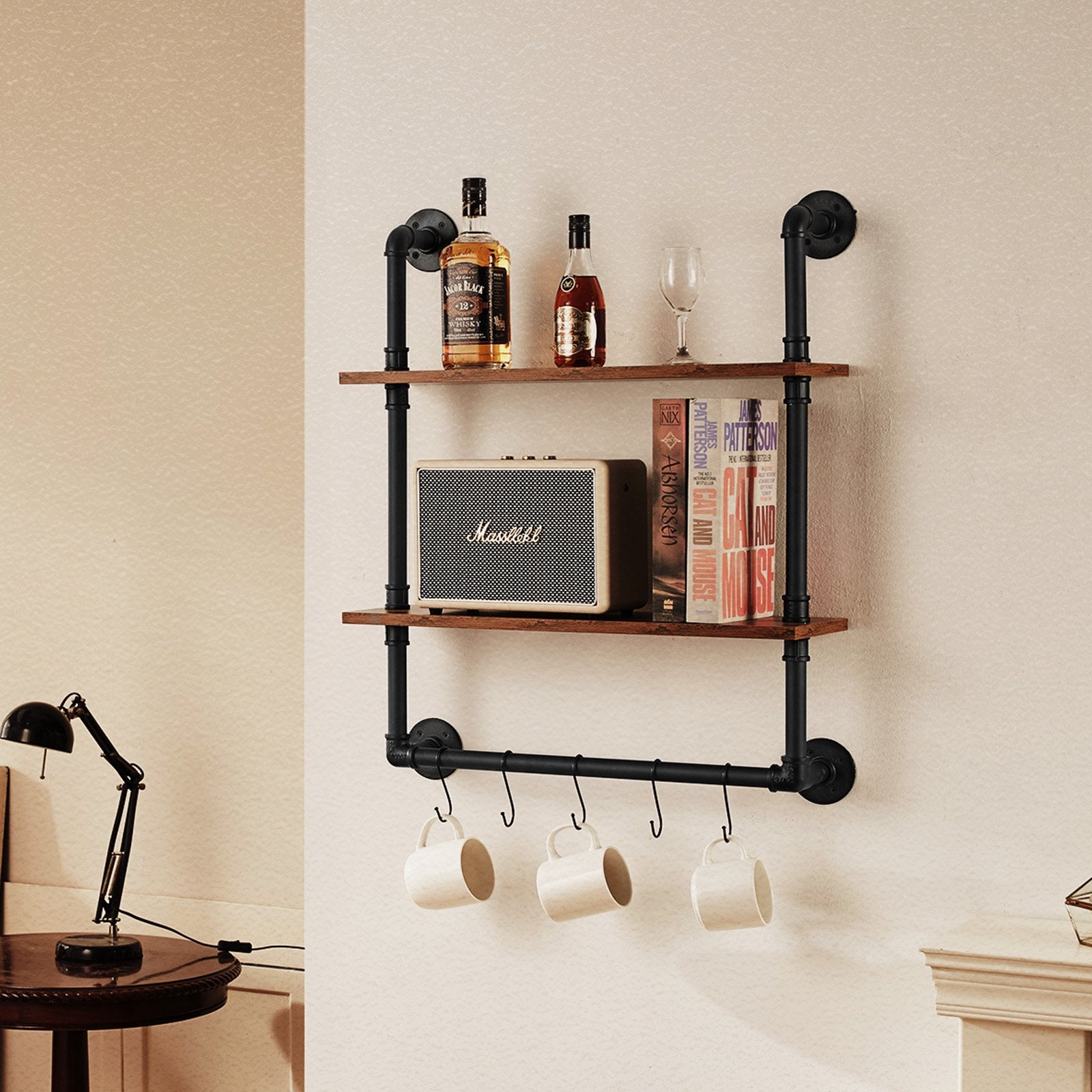VEVOR Industrial Pipe Shelf 2 Tier 24x7.87in Wall-Mount for Kitchen Bedroom