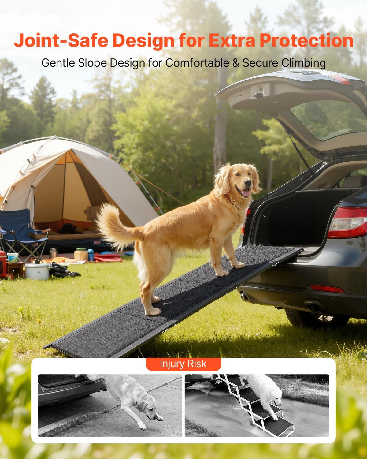 Dog Ramp for Cars, 1600 × 432 mm, Folding Pet Ramps for Medium & Large Dogs up to 113 kg, Pet Stair Ramp with Non-Slip Oxford Fabric Surface, Portable Outdoor Dog Car Ramps for SUV & Truck