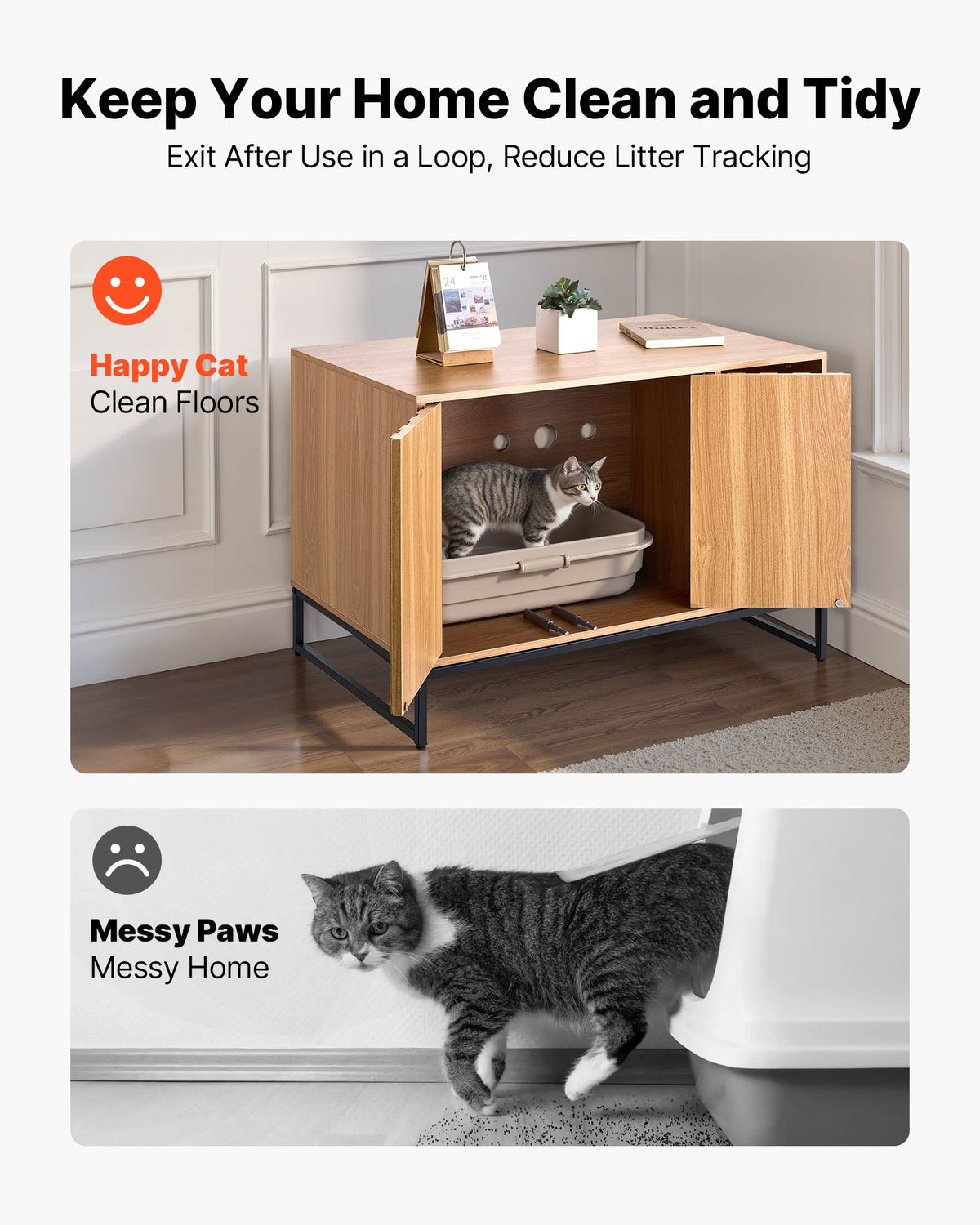 VEVOR Cat Litter Box Enclosure Furniture, 80 cm Hidden Litter Box Cabinet with Scratch Pad & Storage, Waterproof Cat Washroom End Table Cat House, Fit Most of Litterbox, for Bedroom Living Room