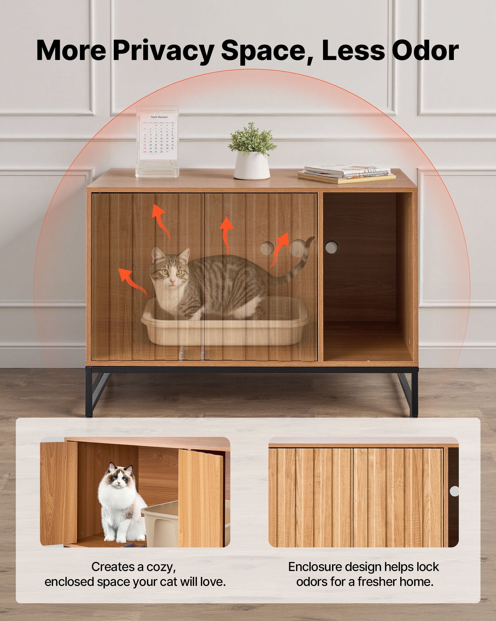 VEVOR Cat Litter Box Enclosure Furniture, 80 cm Hidden Litter Box Cabinet with Scratch Pad & Storage, Waterproof Cat Washroom End Table Cat House, Fit Most of Litterbox, for Bedroom Living Room