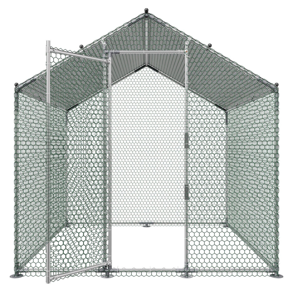 Metal Chicken Coop, 6.56x6.56x6.56ft Large Walk-in Chicken Runs with Cover, Spire Roof Hen House Enclosure with Security Lock, Outdoor Duck Rabbit Cage Poultry Pen for Backyard, Farm, Yard