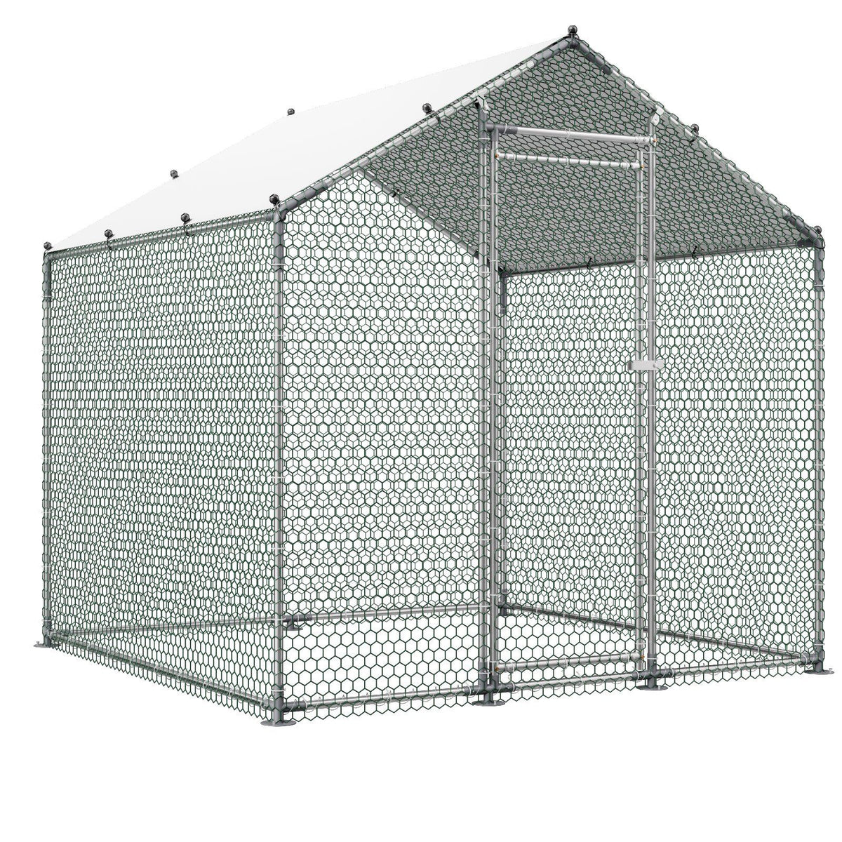 Metal Chicken Coop, 6.56x6.56x6.56ft Large Walk-in Chicken Runs with Cover, Spire Roof Hen House Enclosure with Security Lock, Outdoor Duck Rabbit Cage Poultry Pen for Backyard, Farm, Yard