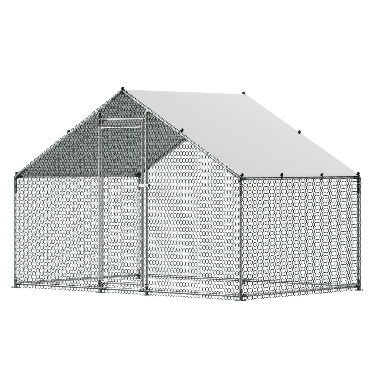 VEVOR Metal Chicken Coop, 9.8x6.5x6.5ft Large Walk-in Chicken Runs with Cover, Spire Roof Hen House Enclosure with Security Lock, Outdoor Duck Rabbit Cage Poultry Pen for Backyard, Farm, Yard