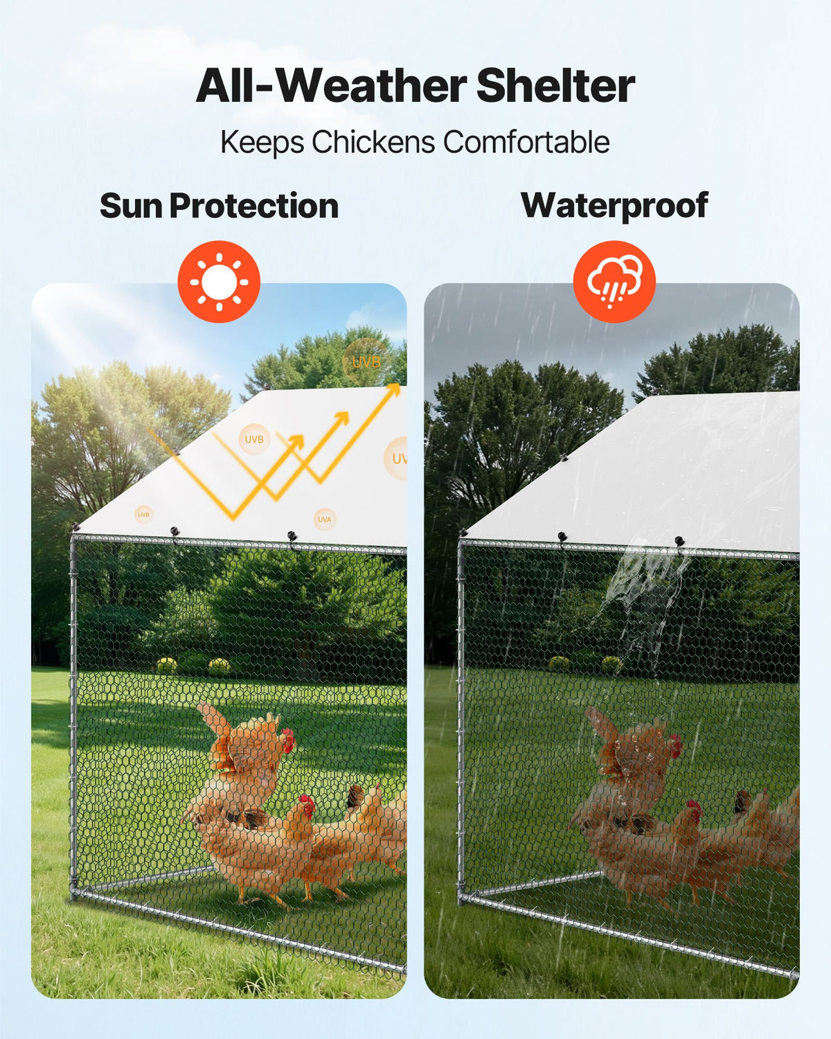 VEVOR Metal Chicken Coop, 9.8x6.5x6.5ft Large Walk-in Chicken Runs with Cover, Spire Roof Hen House Enclosure with Security Lock, Outdoor Duck Rabbit Cage Poultry Pen for Backyard, Farm, Yard