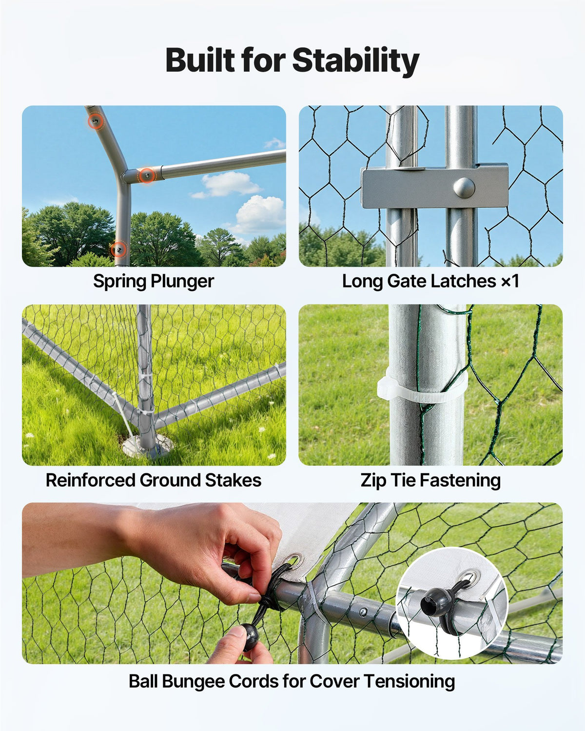 VEVOR Metal Chicken Coop, 9.8x6.5x6.5ft Large Walk-in Chicken Runs with Cover, Spire Roof Hen House Enclosure with Security Lock, Outdoor Duck Rabbit Cage Poultry Pen for Backyard, Farm, Yard