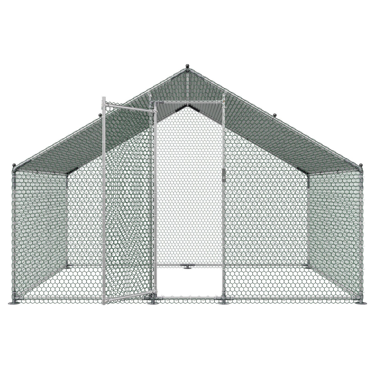 VEVOR Metal Chicken Coop, 9.8x6.5x6.5ft Large Walk-in Chicken Runs with Cover, Spire Roof Hen House Enclosure with Security Lock, Outdoor Duck Rabbit Cage Poultry Pen for Backyard, Farm, Yard