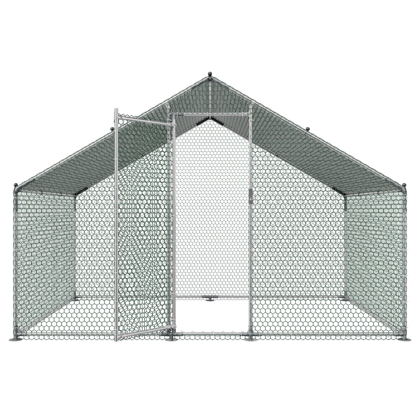 VEVOR Metal Chicken Coop, 9.8x6.5x6.5ft Large Walk-in Chicken Runs with Cover, Spire Roof Hen House Enclosure with Security Lock, Outdoor Duck Rabbit Cage Poultry Pen for Backyard, Farm, Yard