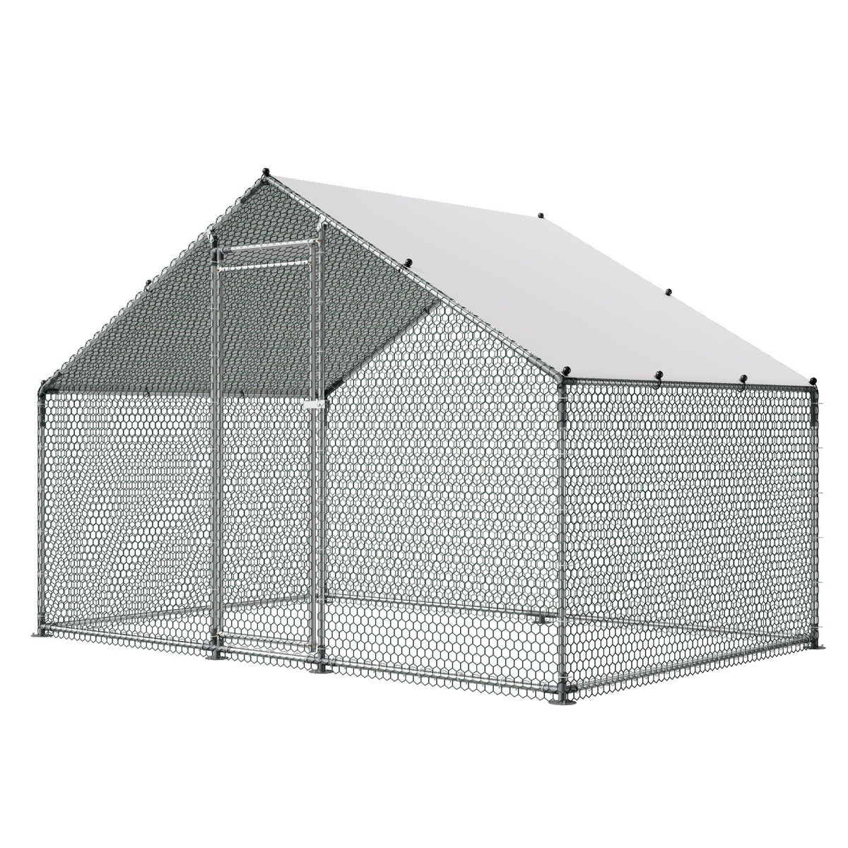 VEVOR Metal Chicken Coop, 9.8x6.5x6.5ft Large Walk-in Chicken Runs with Cover, Spire Roof Hen House Enclosure with Security Lock, Outdoor Duck Rabbit Cage Poultry Pen for Backyard, Farm, Yard