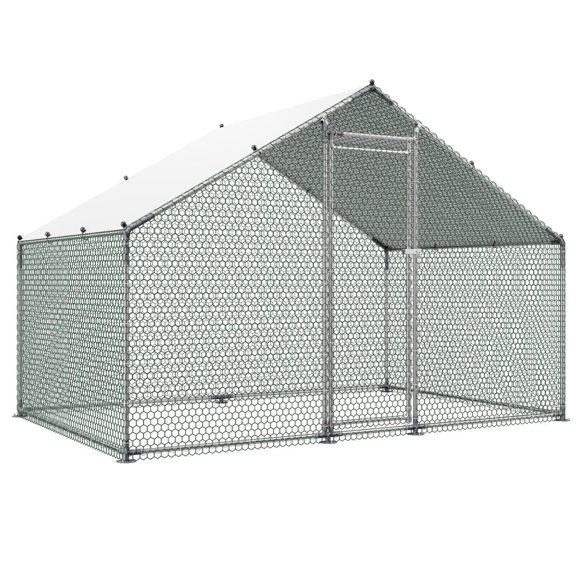VEVOR Metal Chicken Coop, 9.8x6.5x6.5ft Large Walk-in Chicken Runs with Cover, Spire Roof Hen House Enclosure with Security Lock, Outdoor Duck Rabbit Cage Poultry Pen for Backyard, Farm, Yard