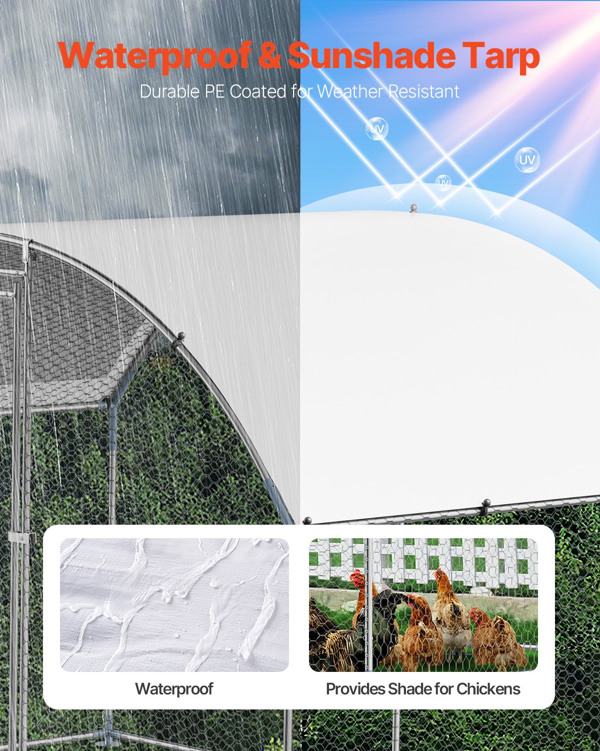 VEVOR Metal Chicken Coop, 9.8x6.5x6.5ft Large Walk-in Chicken Runs with Cover, Doom Roof Hen House Enclosure with Security Lock, Outdoor Duck Rabbit Cage Poultry Pen for Backyard, Farm, Yard