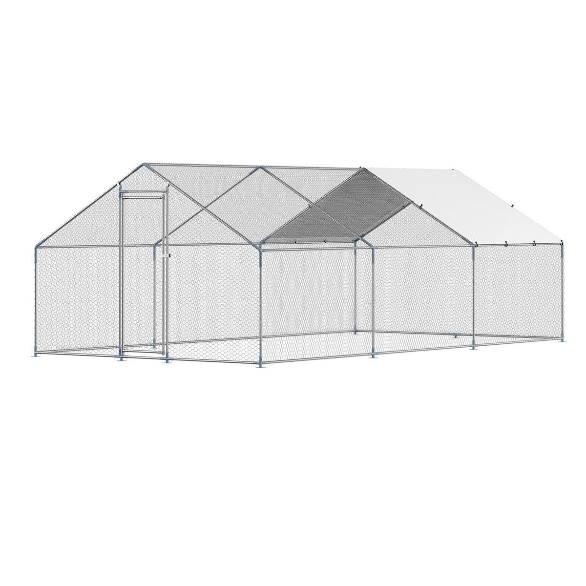 VEVOR Metal Chicken Coop 9.8x19.6x6.5 ft Walk-in Chicken Run with Cover Spire Roof