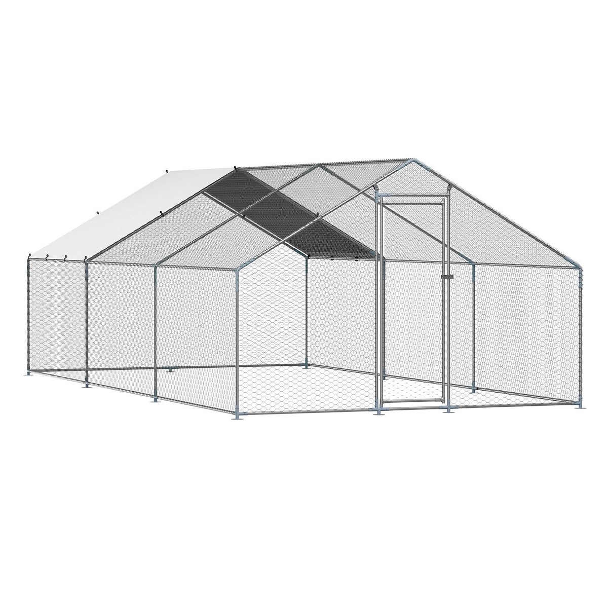 VEVOR Metal Chicken Coop 9.8x19.6x6.5 ft Walk-in Chicken Run with Cover Spire Roof