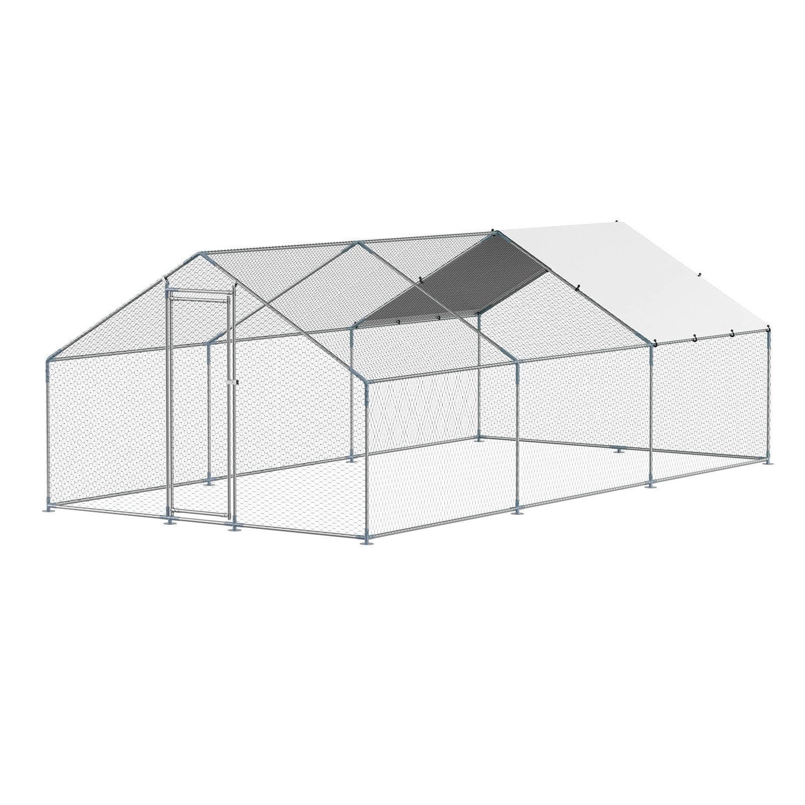 VEVOR Metal Chicken Coop 9.8x19.6x6.5 ft Walk-in Chicken Run with Cover Spire Roof